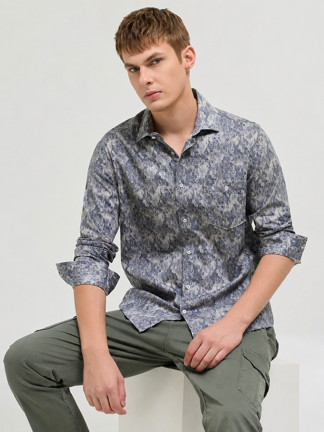 Cloud Grey Printed Casual Shirt