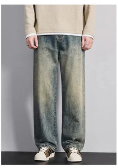 Men's Light Blue Washed Wide Leg Denim Jeans
