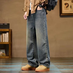 Men's Blue Relaxed Fit Wide Leg Denim Jeans