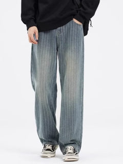 Men's Blue Straight Fit Textured Denim Jeans