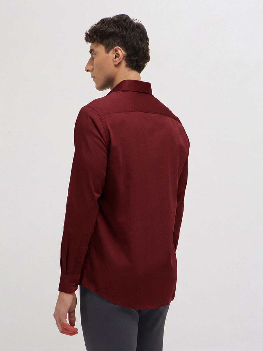 Maroon Twill Satin Solid Casual Shirt