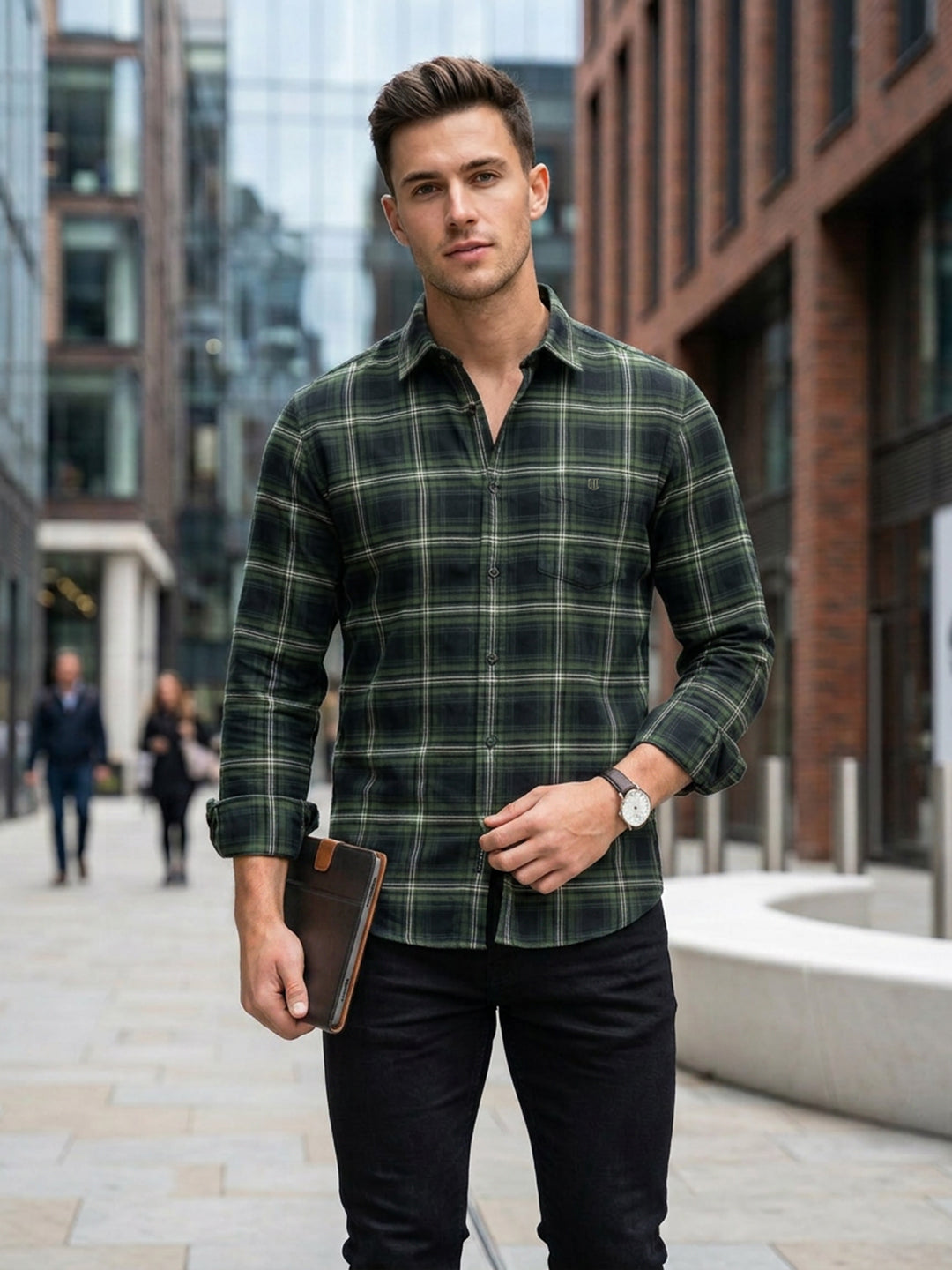 Deep Green Checked Casual Shirt