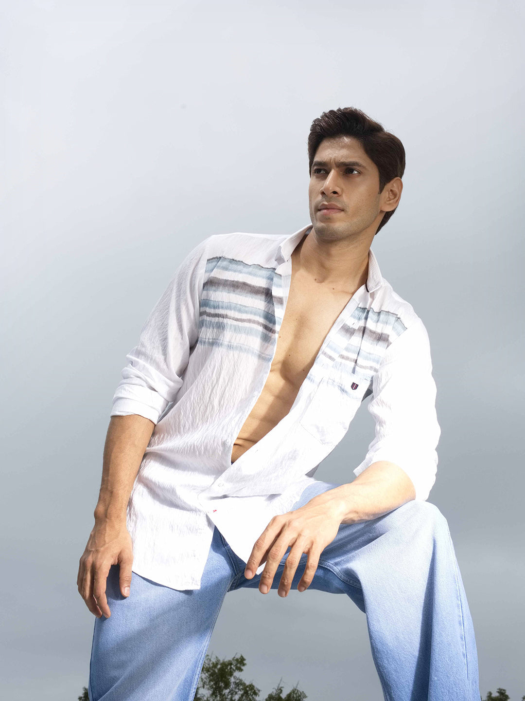 Light Blue Horizontal Stripes Casual Shirt