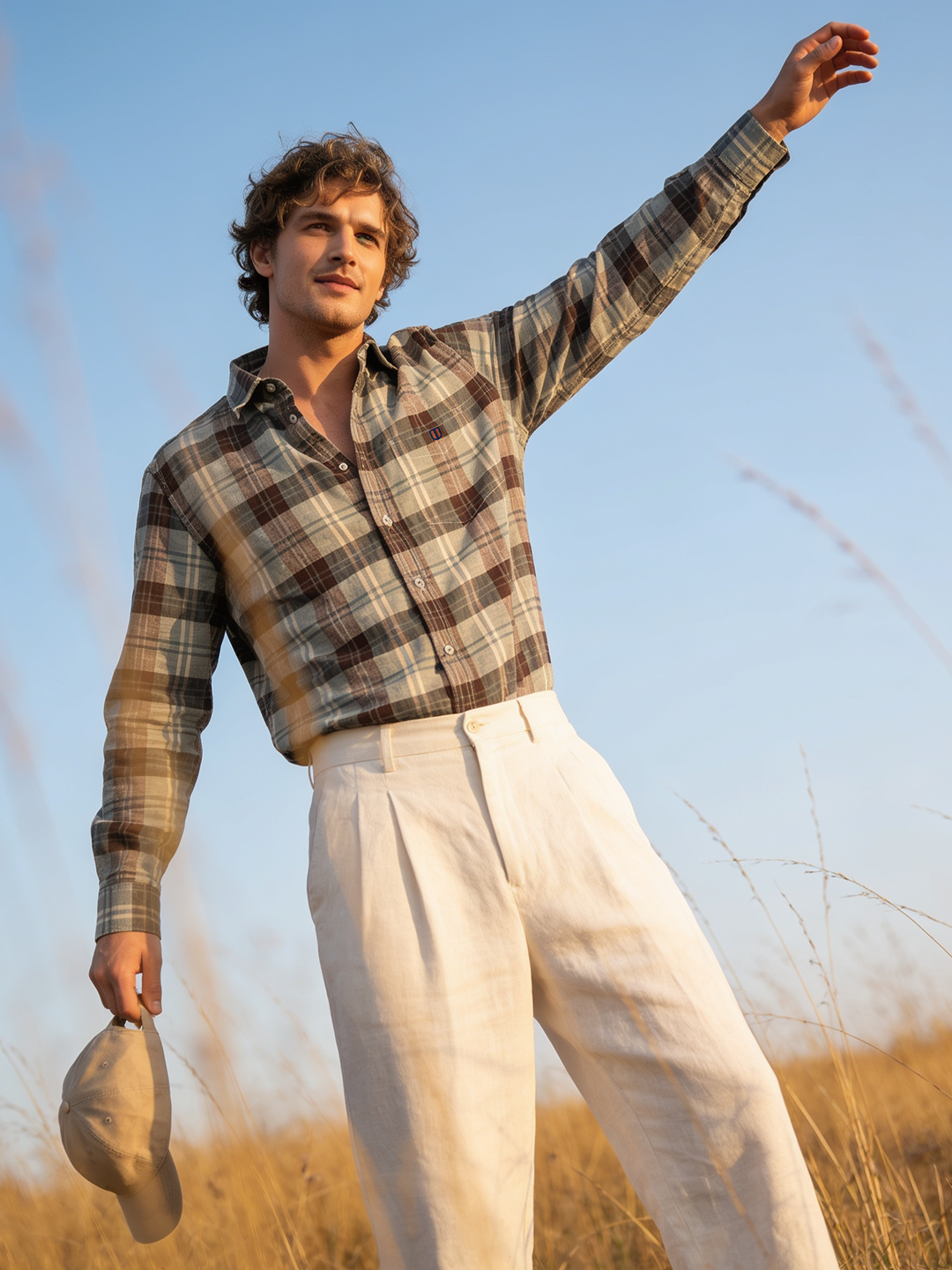 Taupe Brown and Ivory Checked Casual Shirt