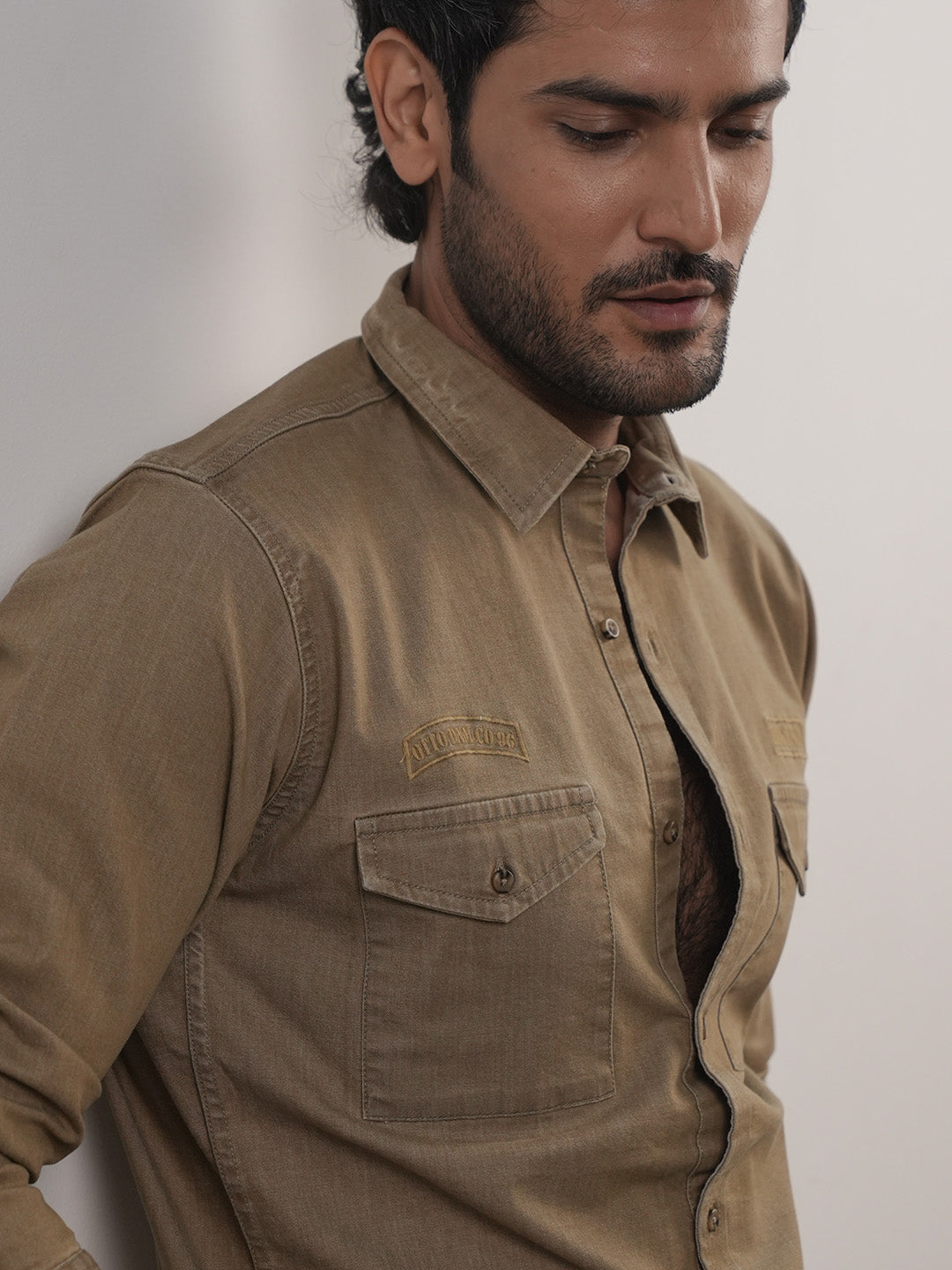 Khaki Beige Printed Casual Shirt