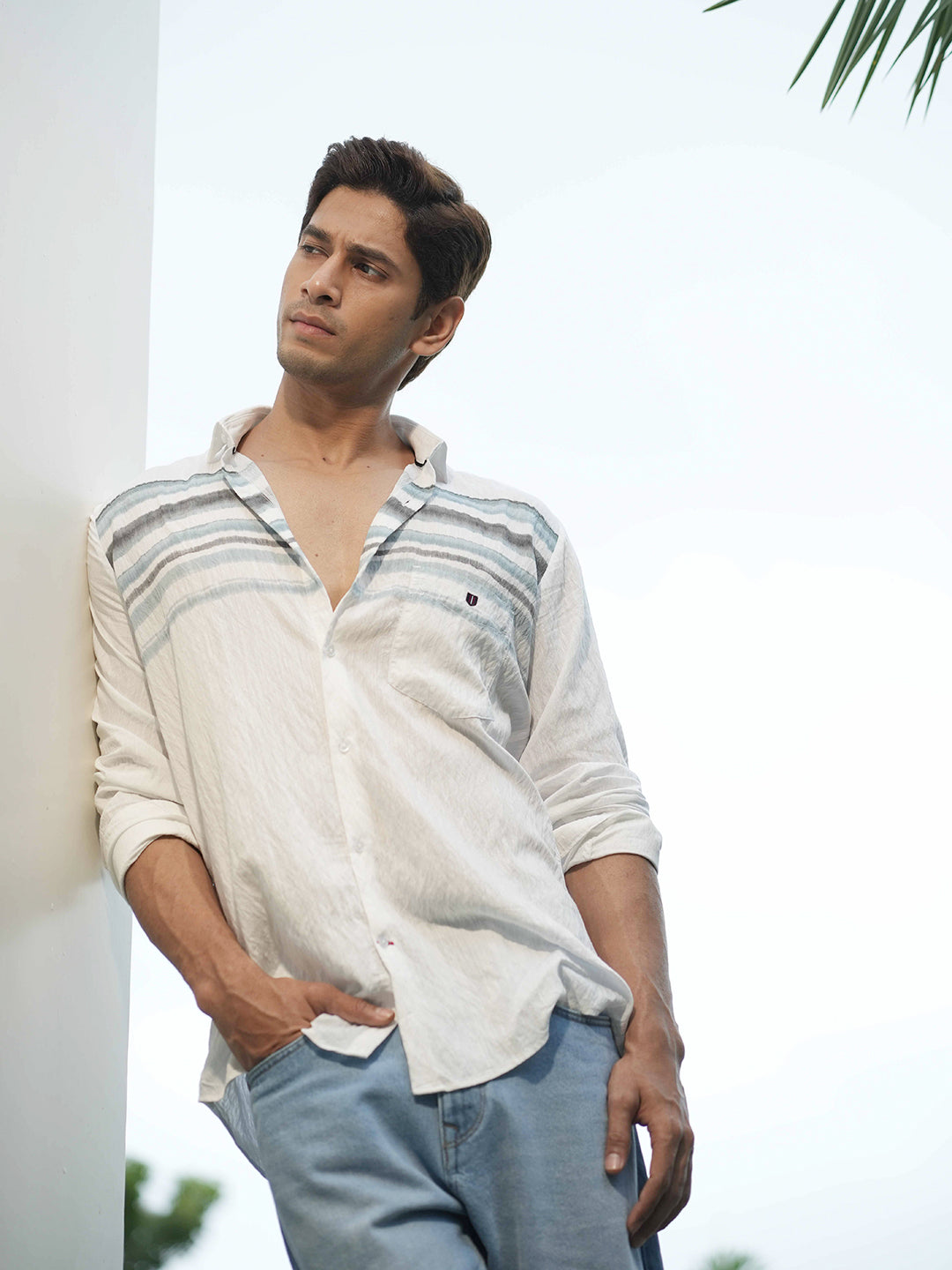 Light Blue Horizontal Stripes Casual Shirt
