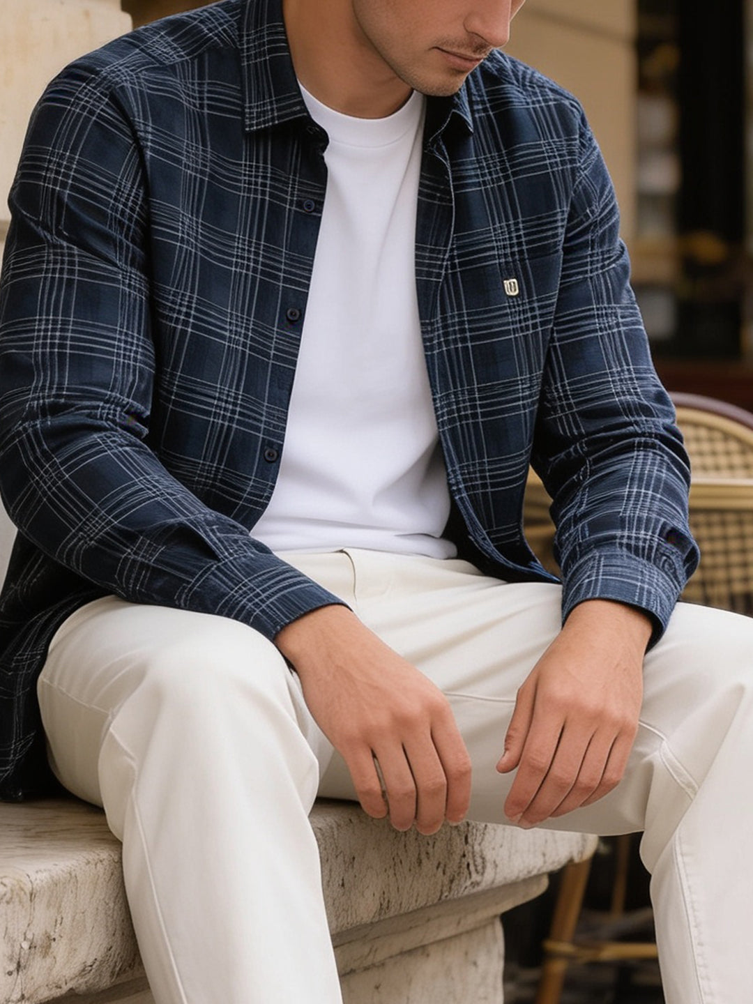 Marine Blue Checked Casual Shirt