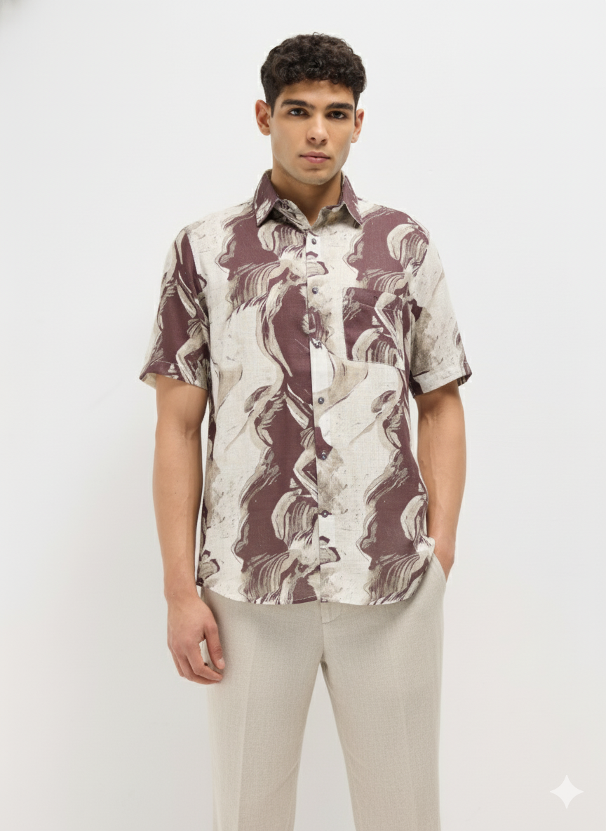 Maroon Artistic Abstract Printed Casual Shirt
