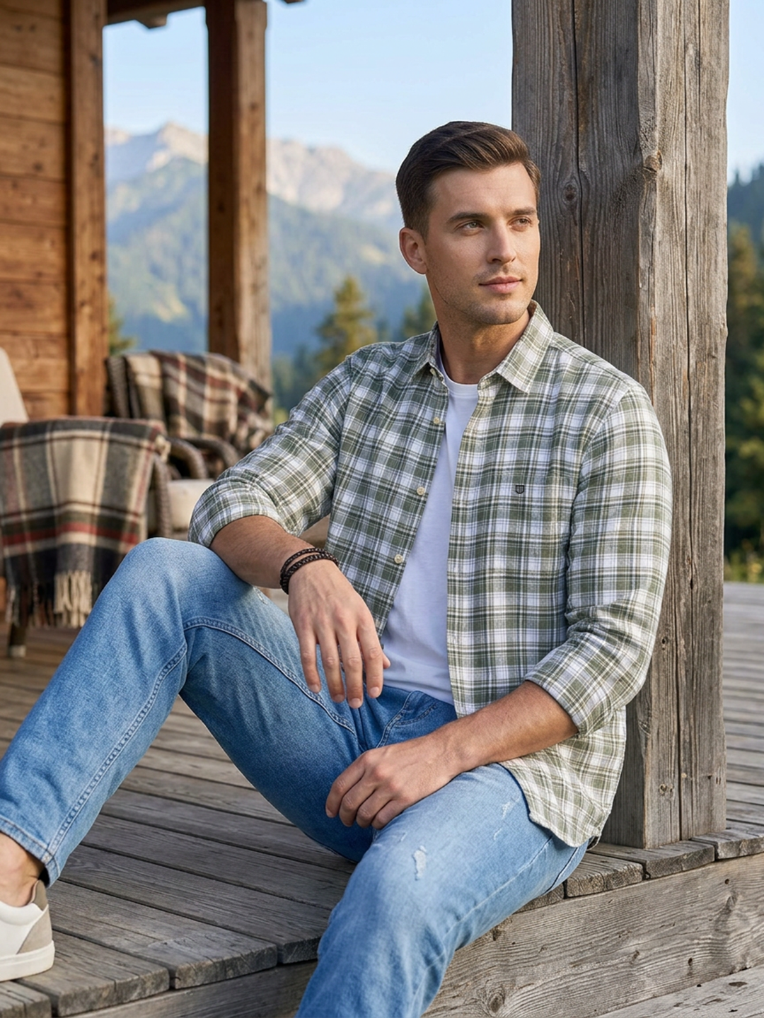 Pale Green Checked Casual Shirt