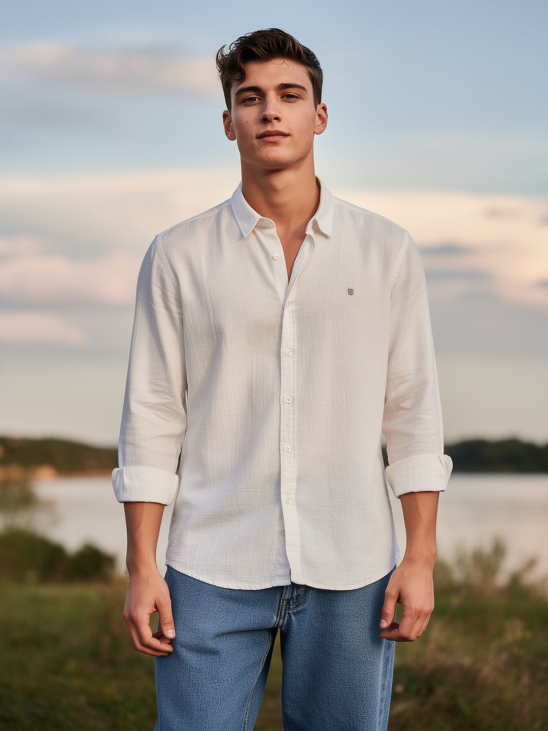 Warm White Plain Casual Shirt
