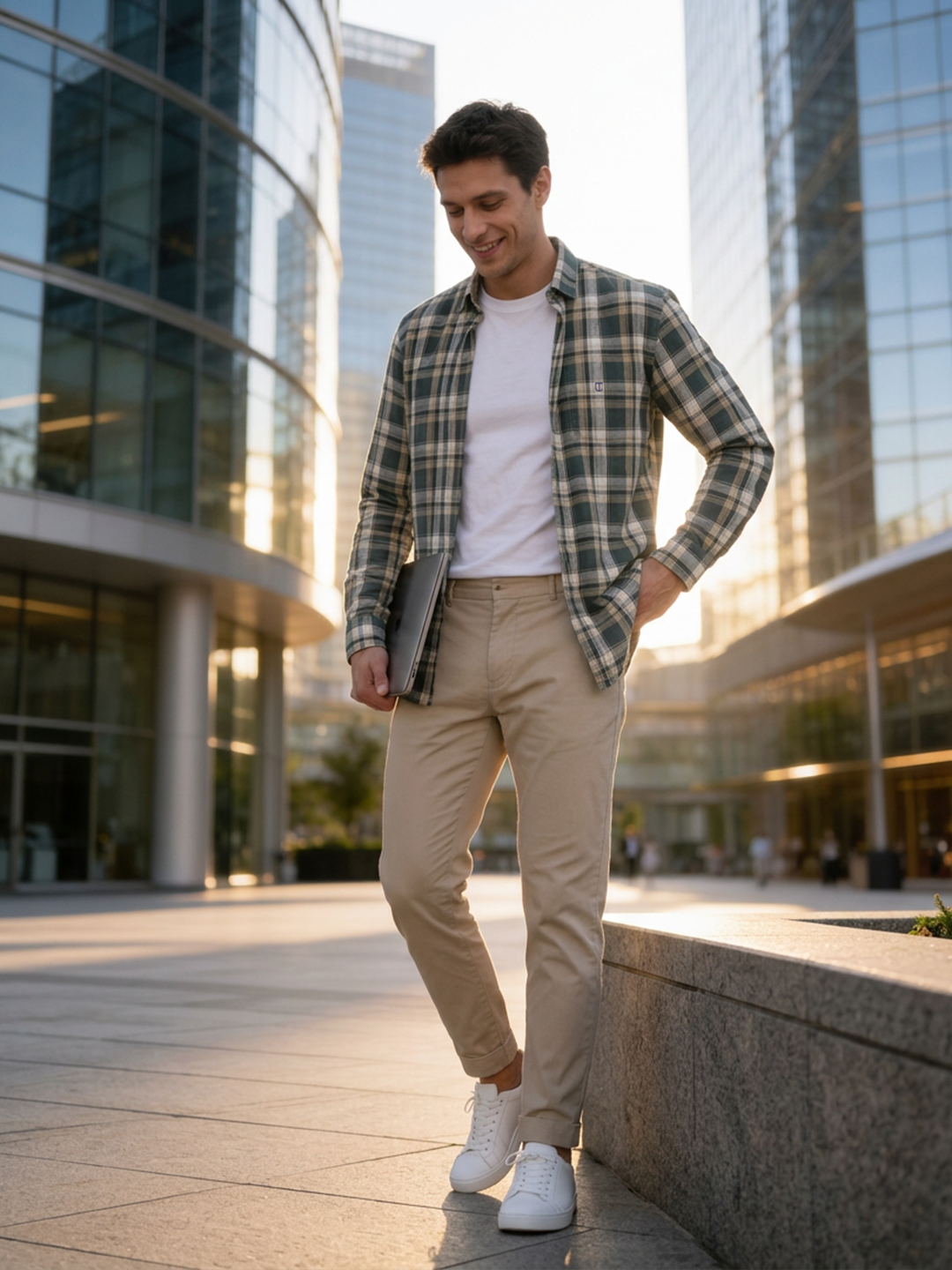 Dusty Navy and Sand Checked Casual Shirt