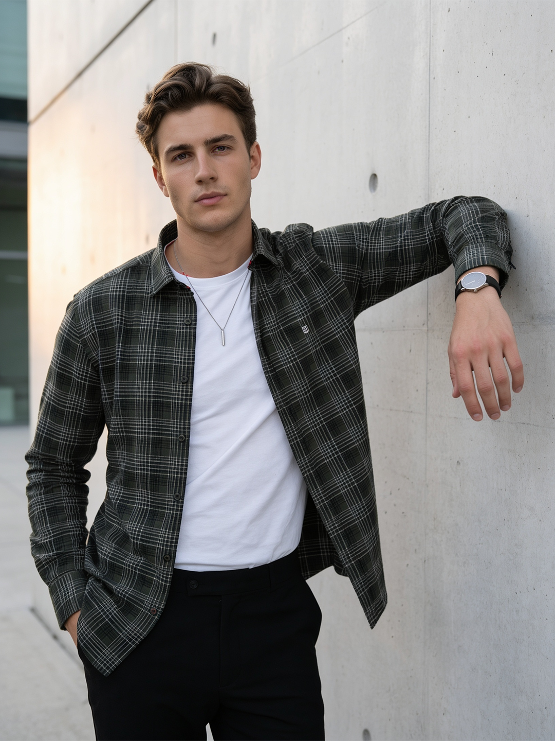 Moss Sage Checked Casual Shirt