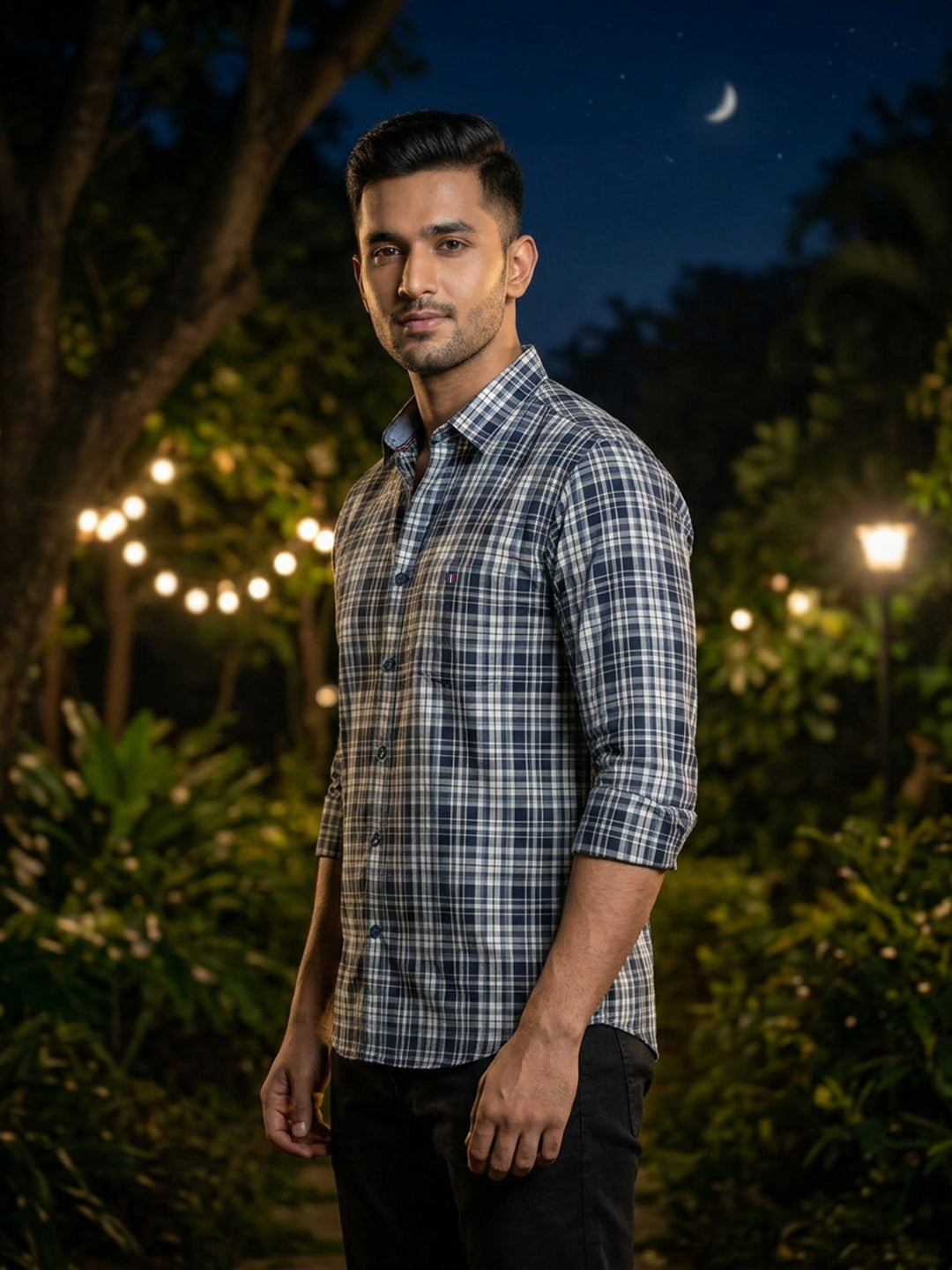 Steel Navy Checked Casual Shirt