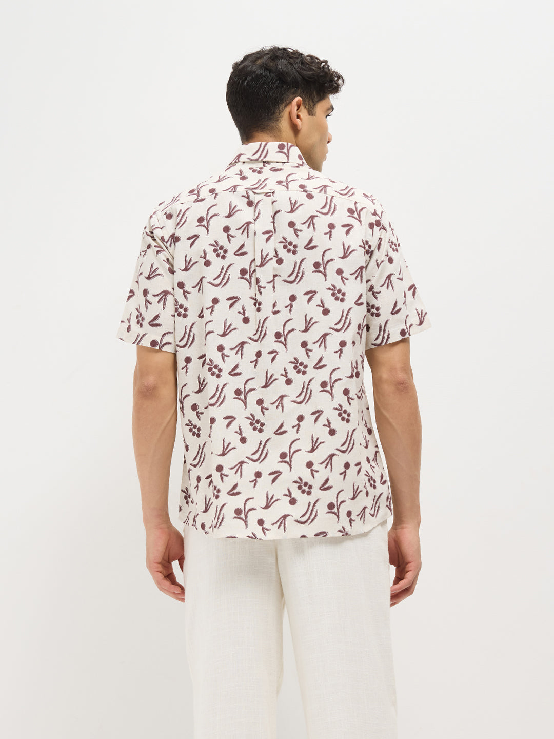 Maroon and Cream Leaf Printed Casual Shirt