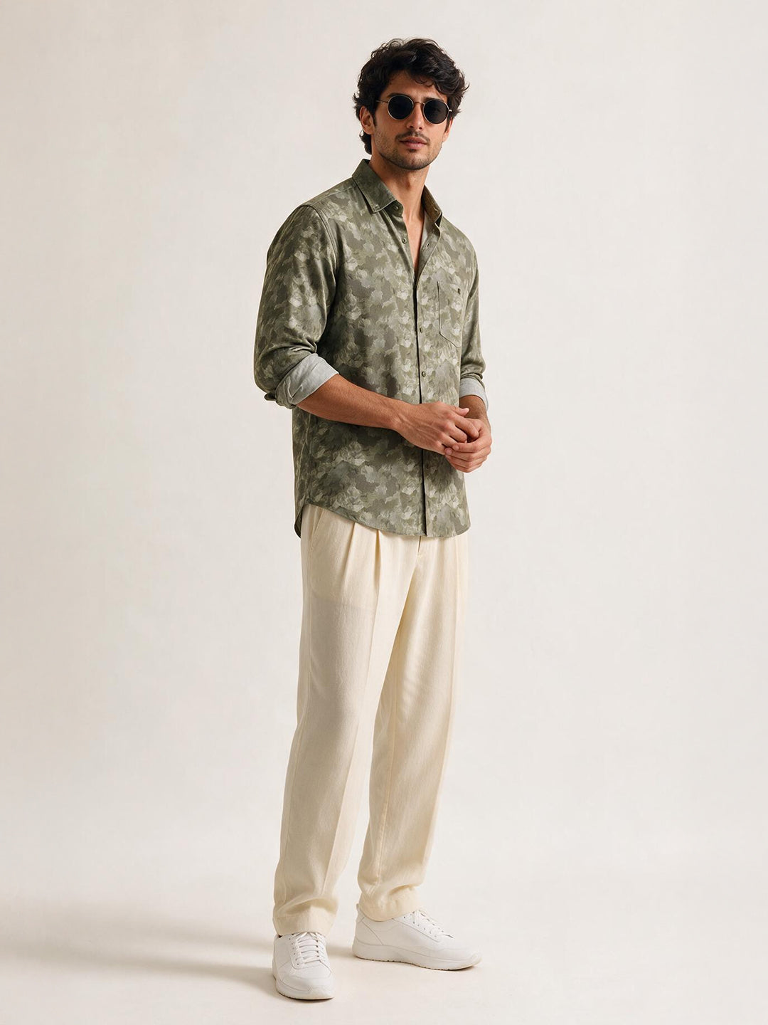 Misty Olive Abstract Printed Casual Shirt