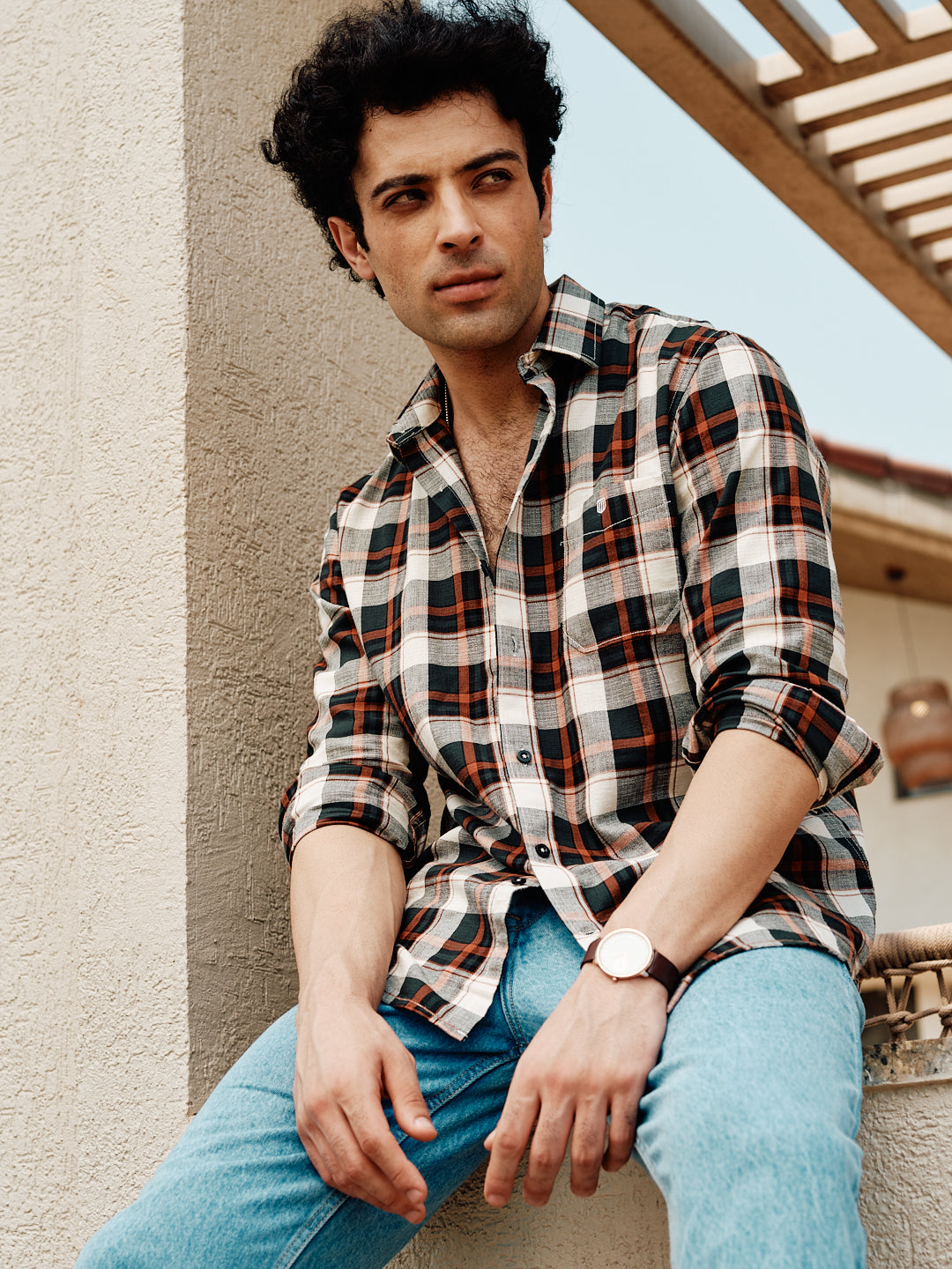 Rust Orange and Black Checked Casual Shirt