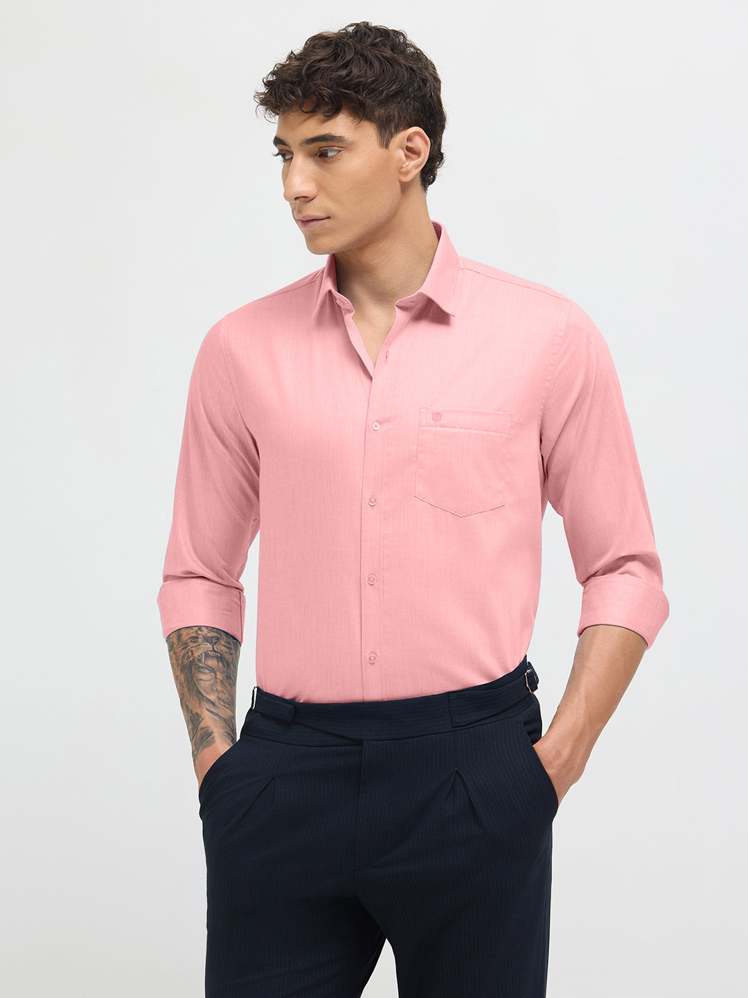 Pastel Peach Solid Formal Shirt