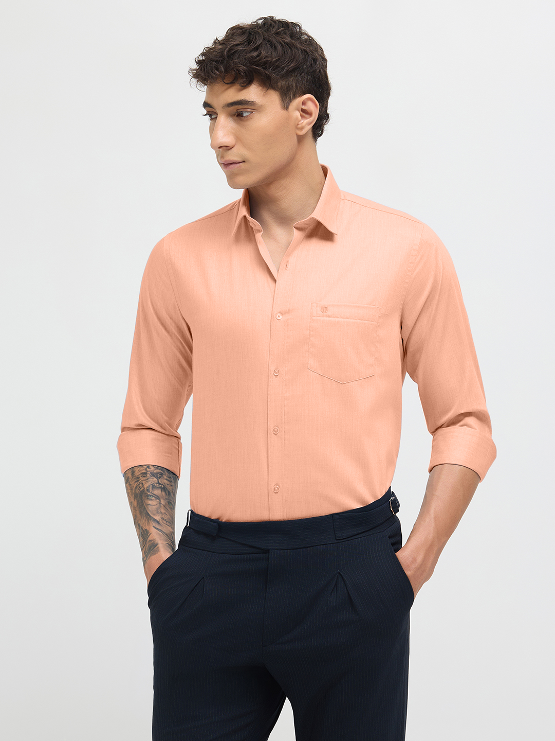 Powder Peach Solid Formal Shirt