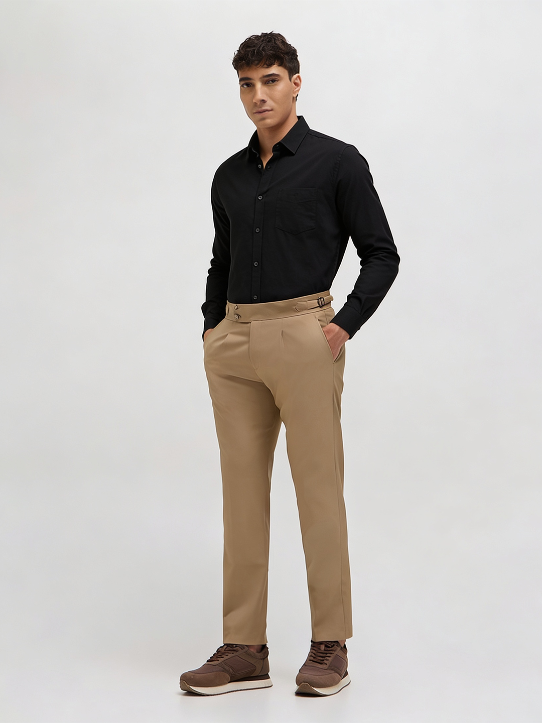 Black Cotton Linen Solid Casual Shirt