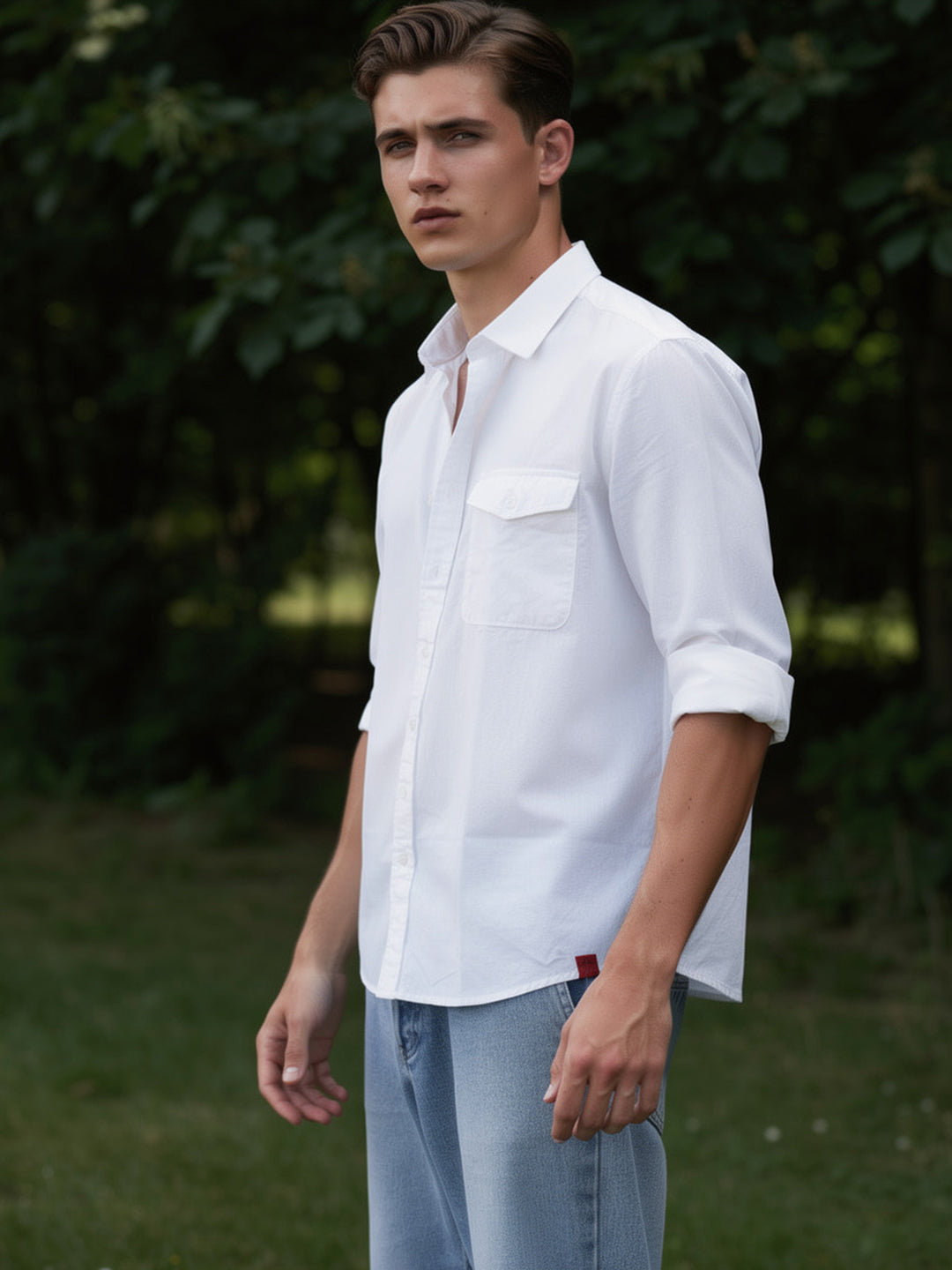 Crystal White Plain Casual Shirt