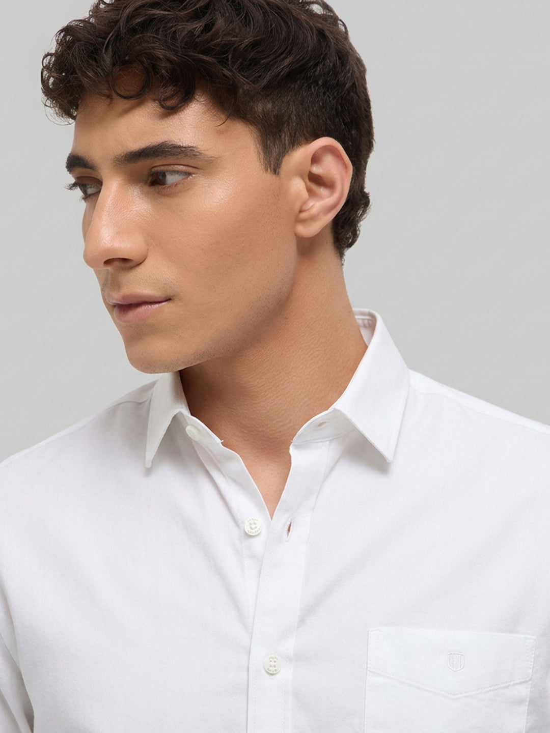 White Twill Satin Solid Casual Shirt