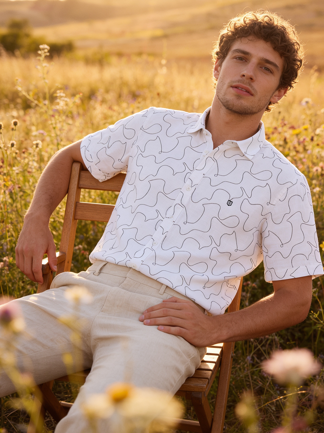 Chalk White and Black Abstract Dot Printed Casual Shirt