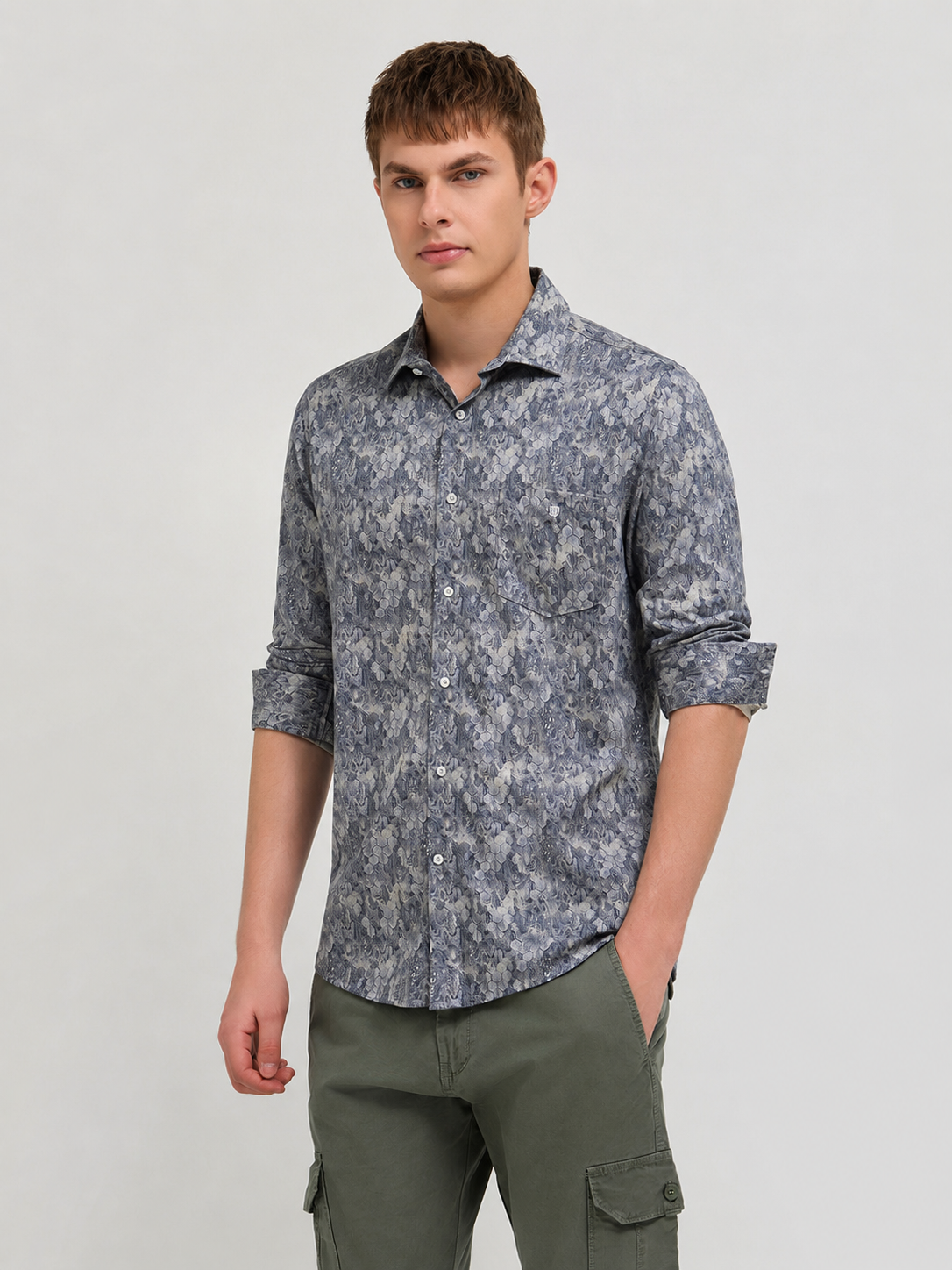 Cloud Grey Printed Casual Shirt