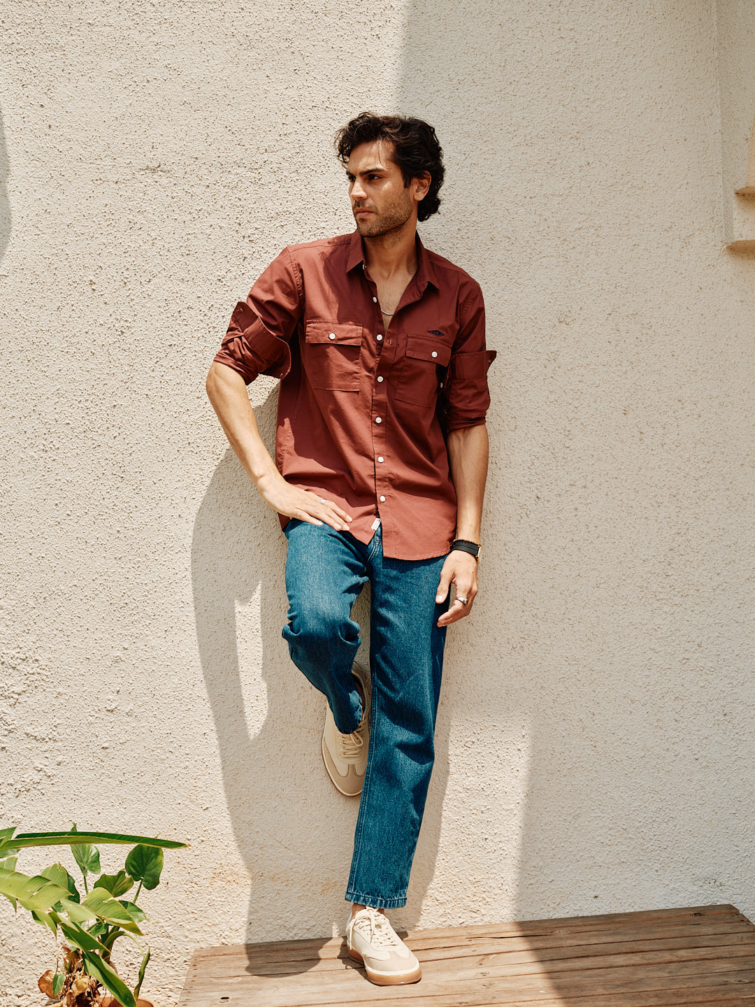 Redwood Rust Plain Urban Casual Shirt