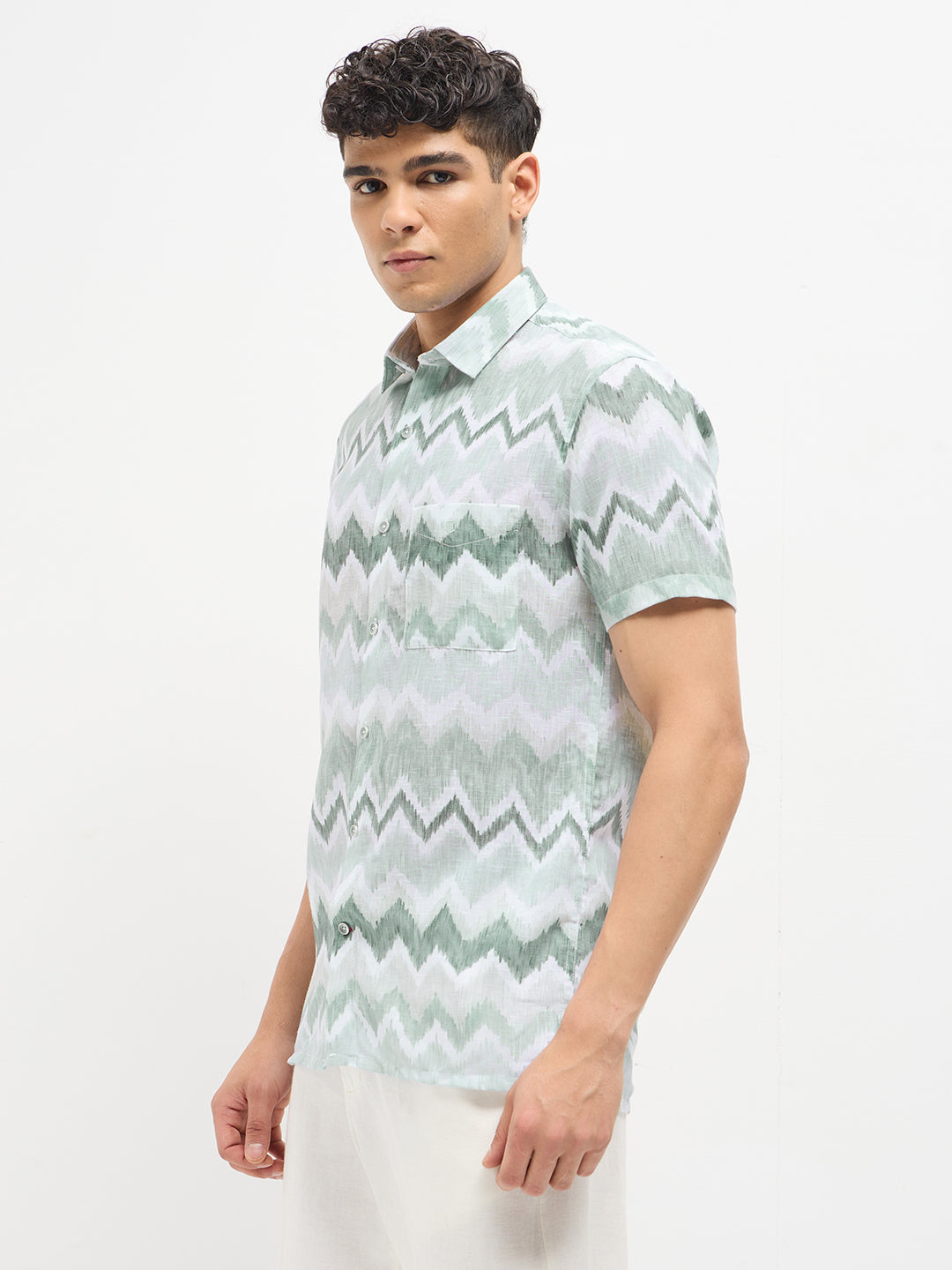 Light Green Abstract Printed Casual Shirt