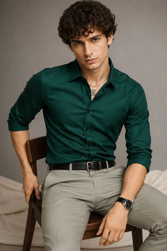 Men's Solid Dark Green Full Sleeve Shirt