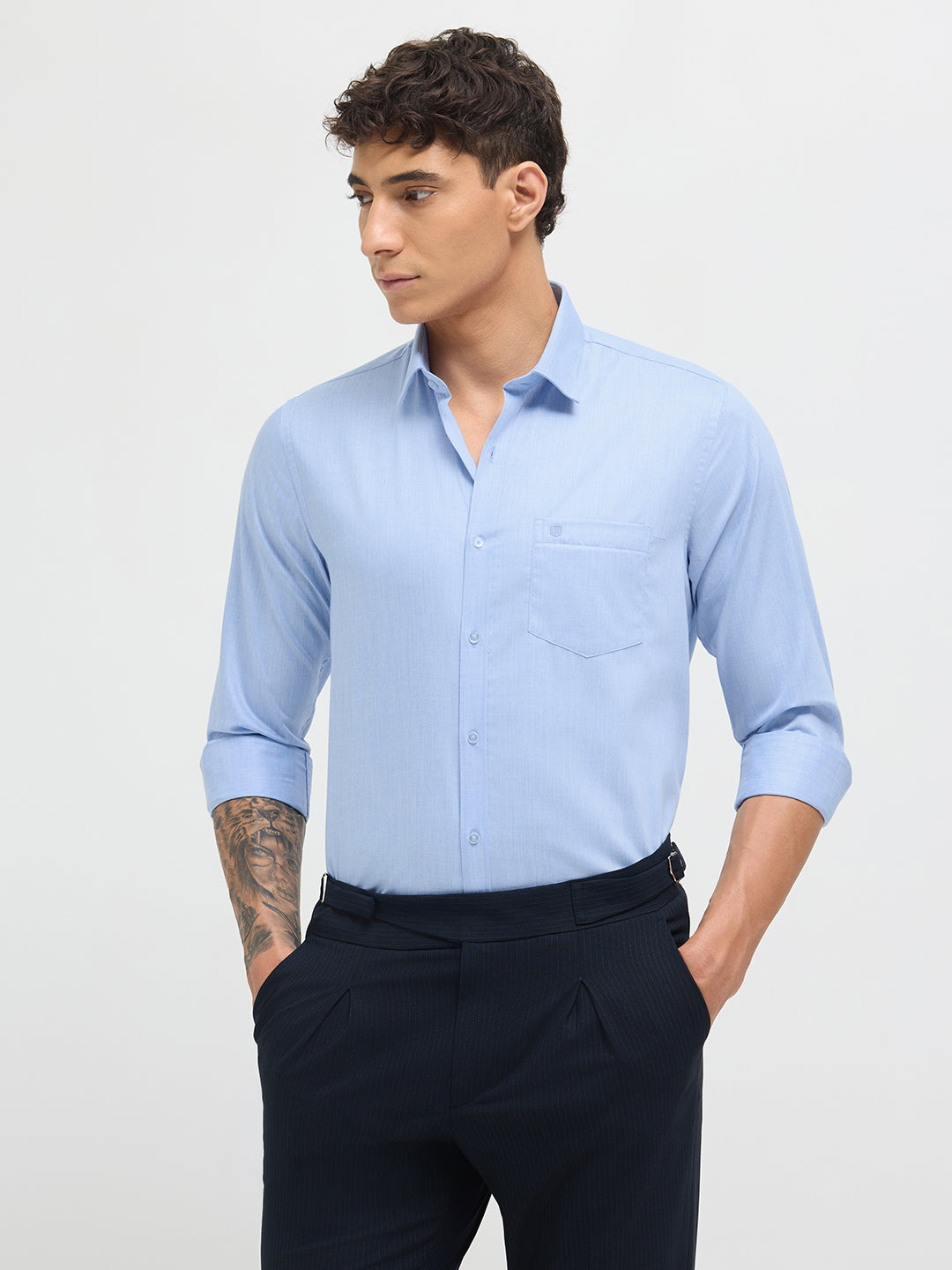 Light Sky Blue Solid Formal Shirt