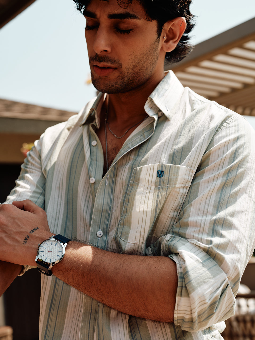 Pale Mint Vertical Stripes Casual Shirt