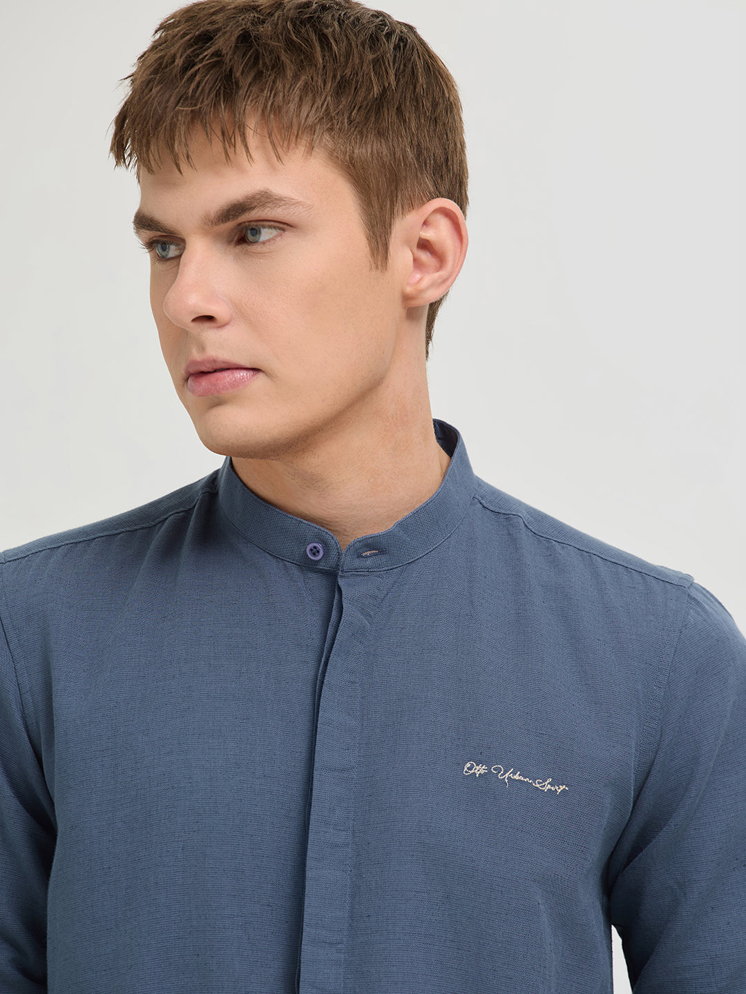 Orion Blue Textured Printed Casual Shirt