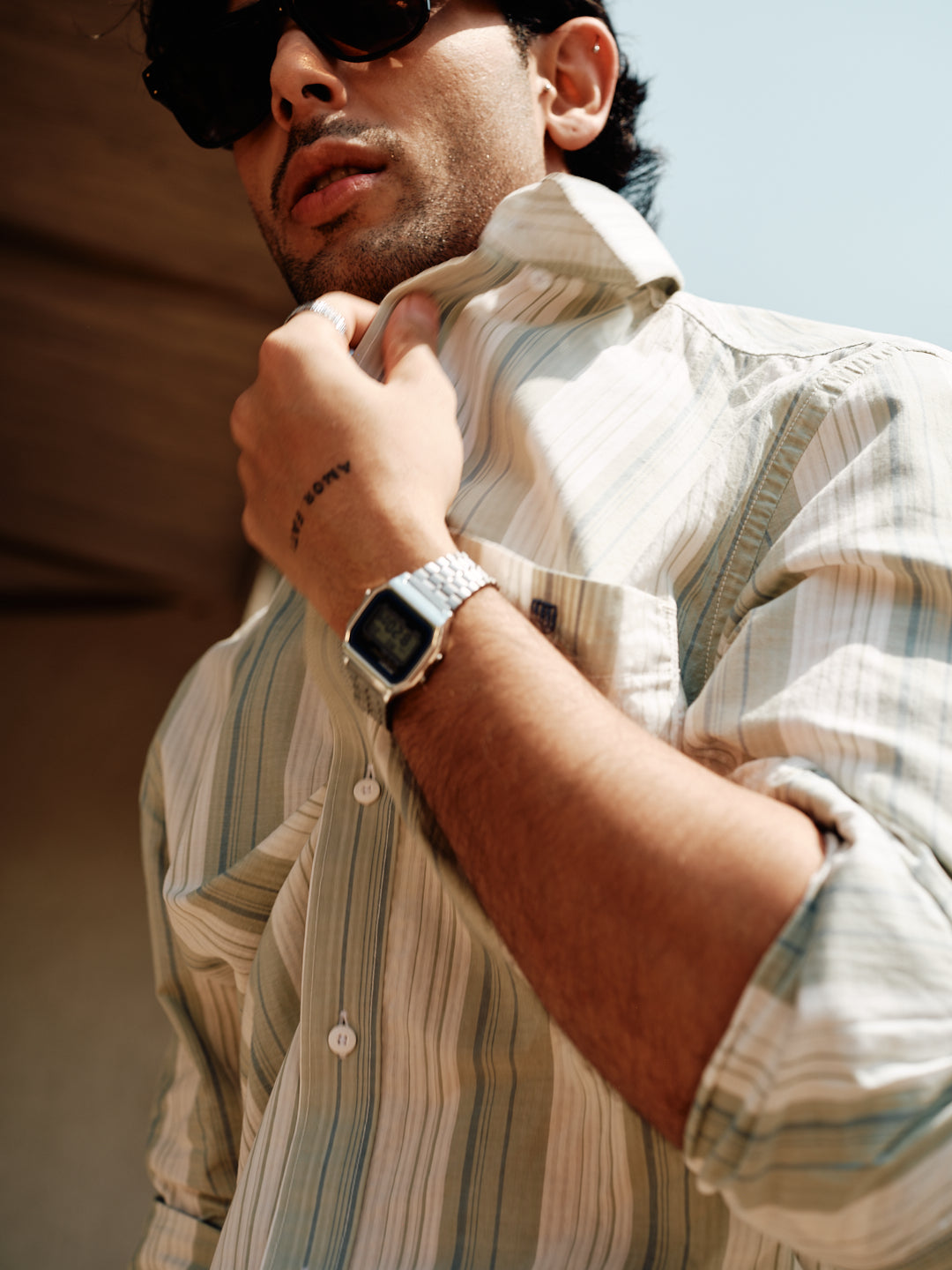 Pale Mint Vertical Stripes Casual Shirt