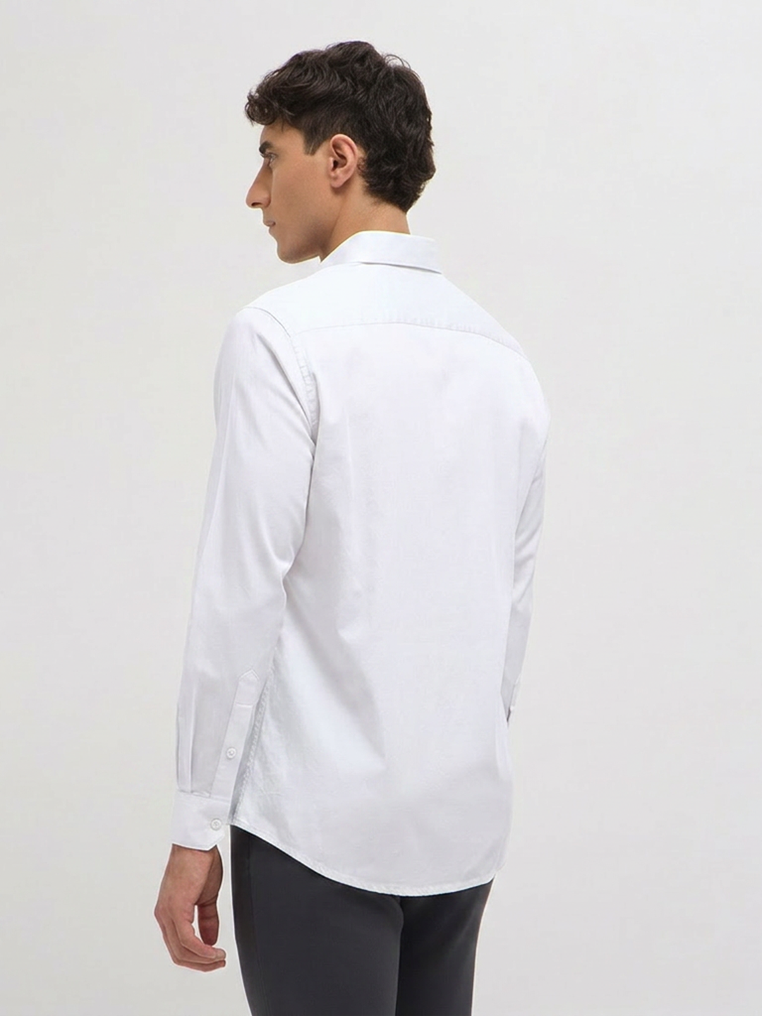 White Twill Satin Solid Casual Shirt