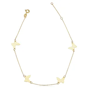 14k Yellow Gold Butterfly Station Anklet (adjusts to 9 or 10 inch)