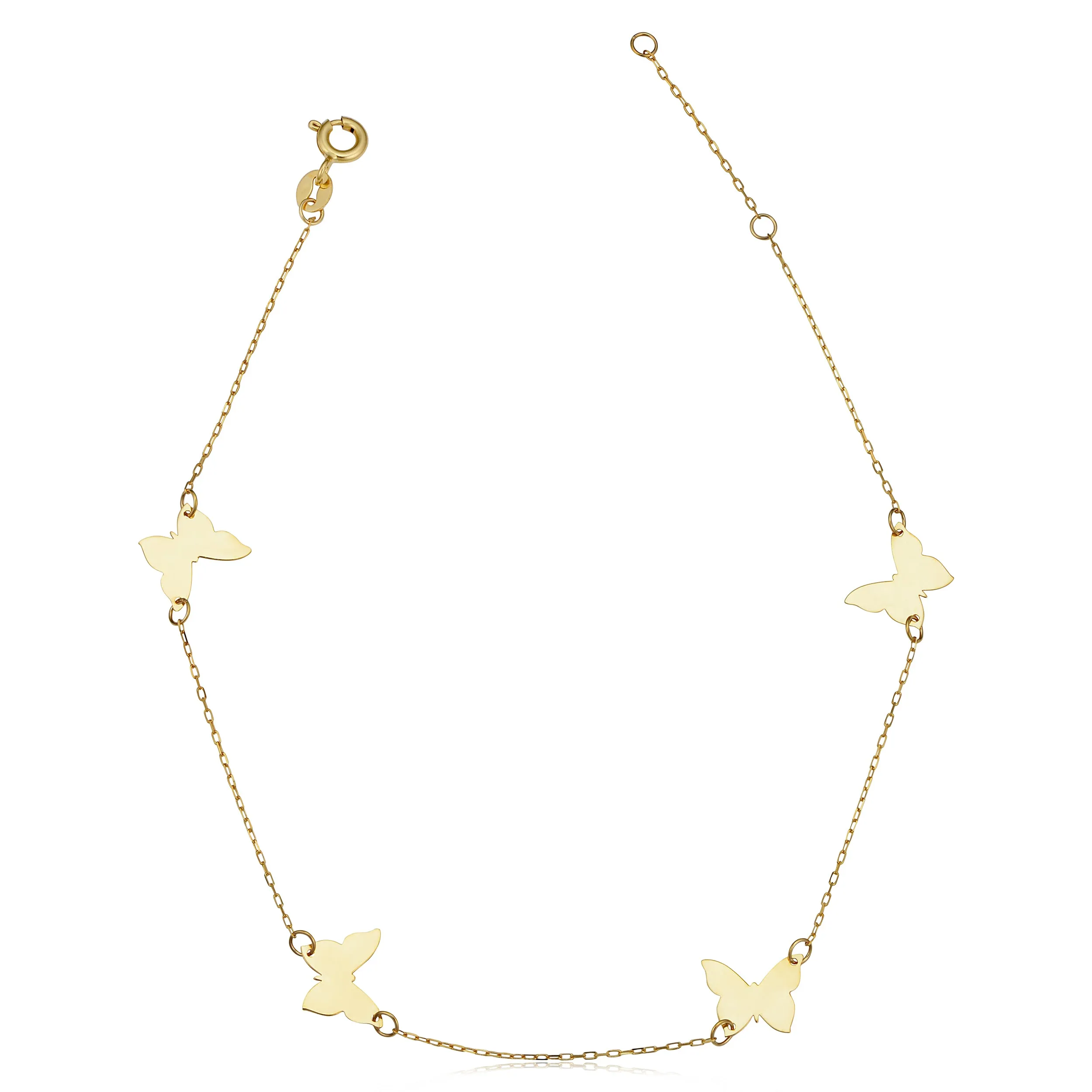 14k Yellow Gold Butterfly Station Anklet (adjusts to 9 or 10 inch)