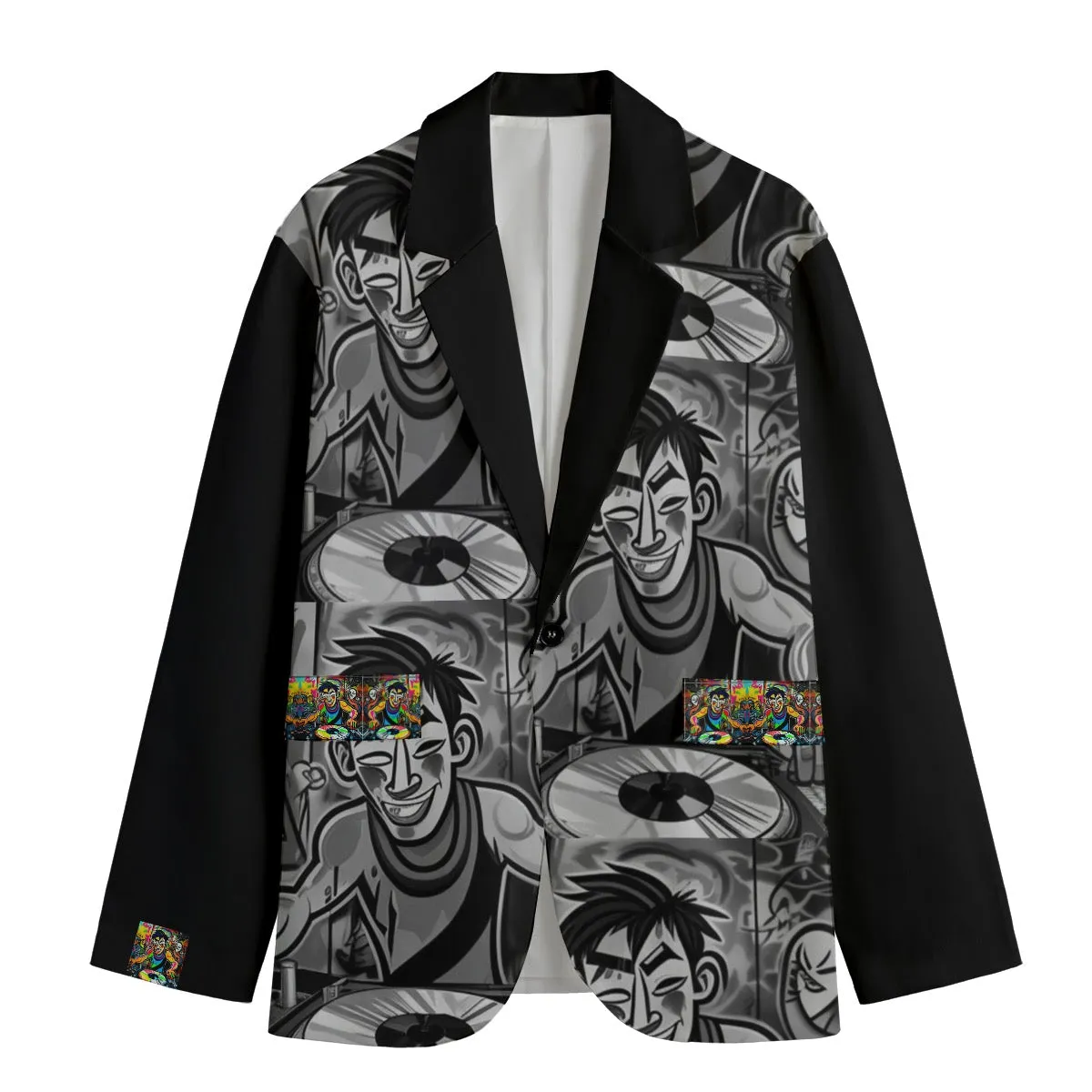 All-Over Print Men's Casual Flat Lapel Collar Blazer | 245GSM Cotton DJ Music Got Mad print