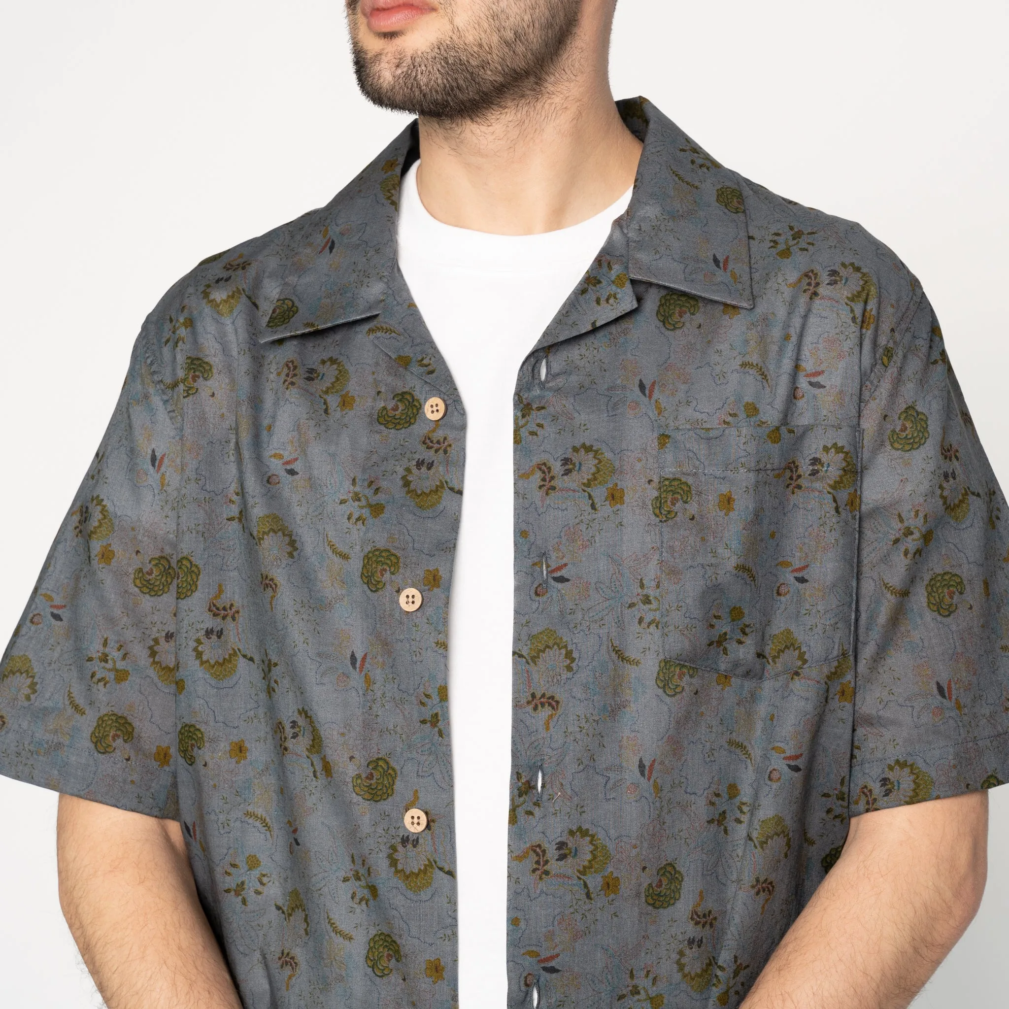 Aloha Shirt - Flora Sketches - Grey Blue