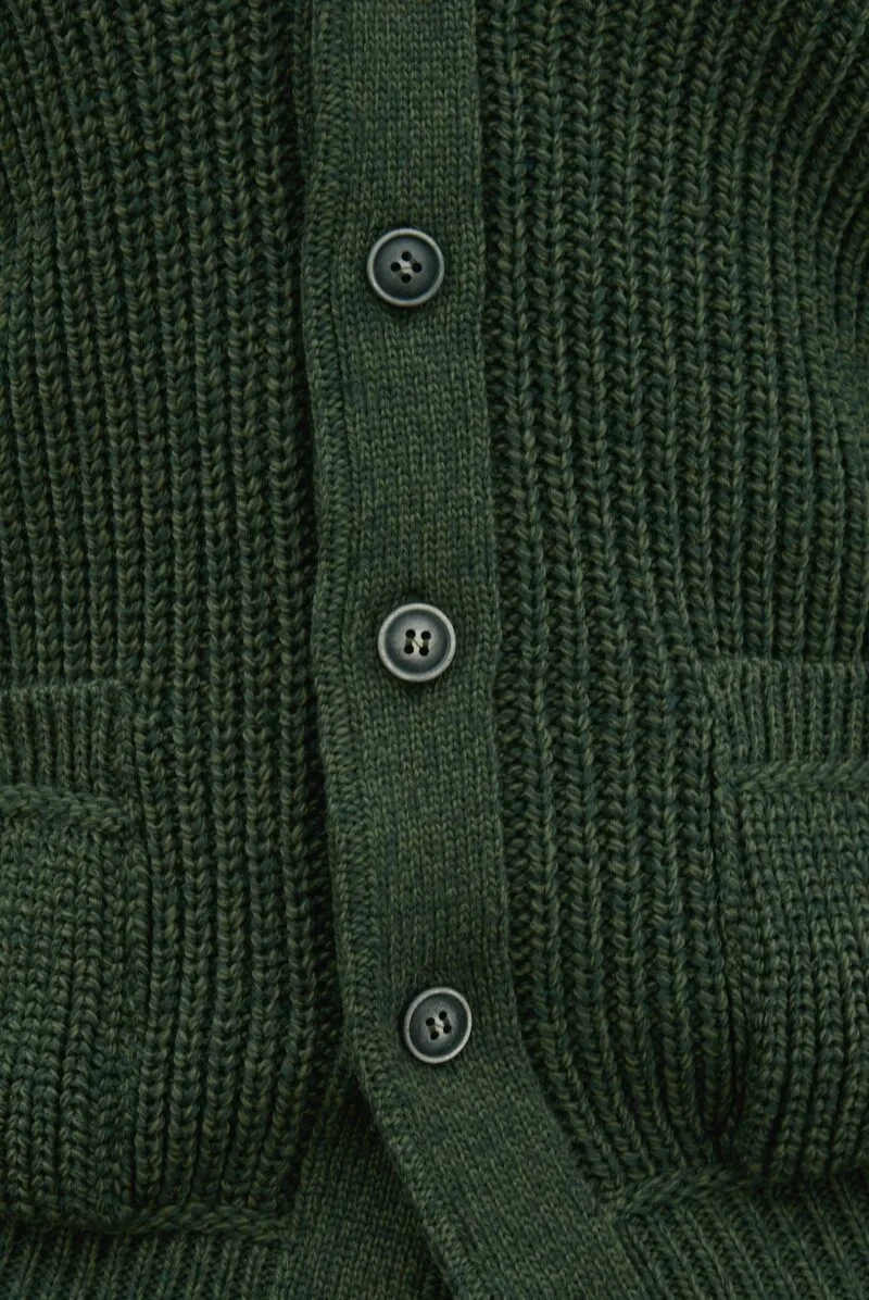 Aran Crafts Ribbed Shawl Cardigan | Green