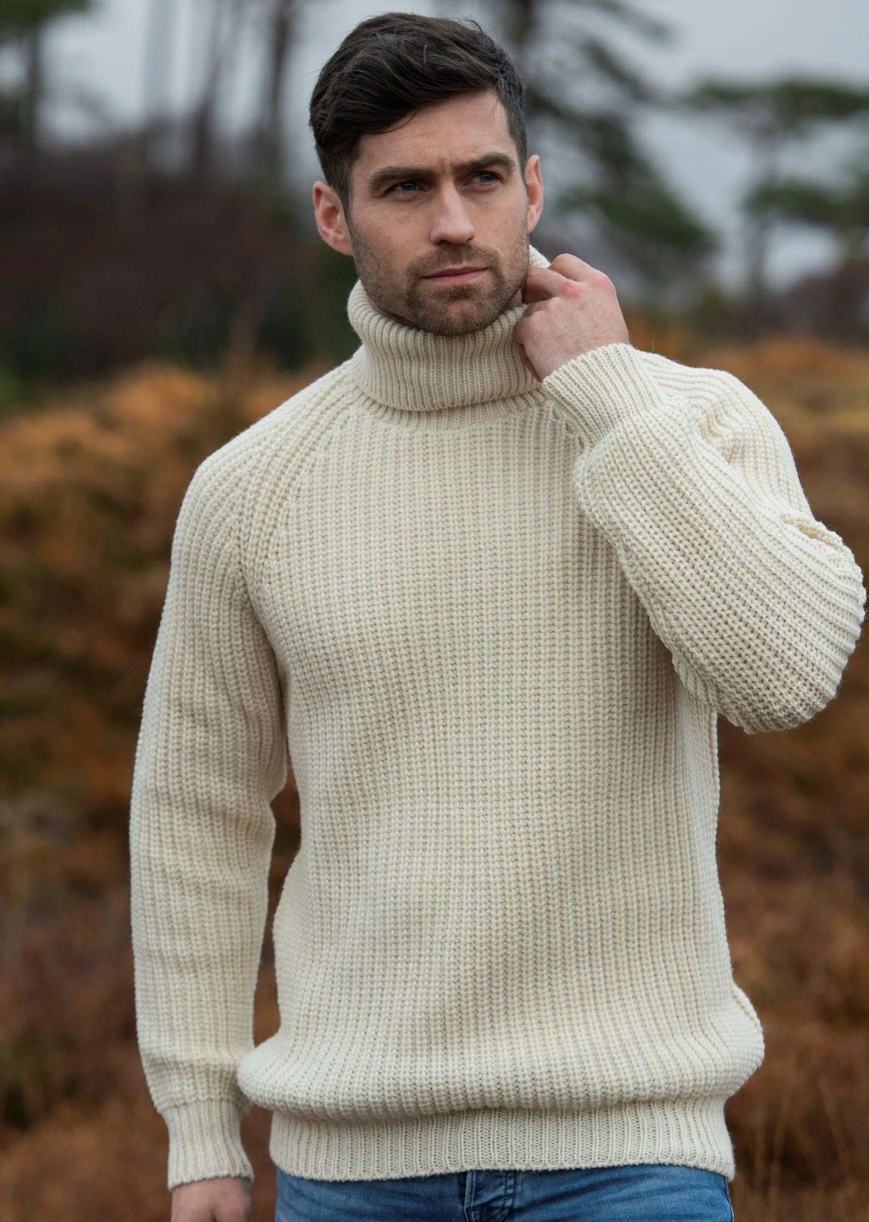 Aran Rib Roll Neck Sweater | Natural