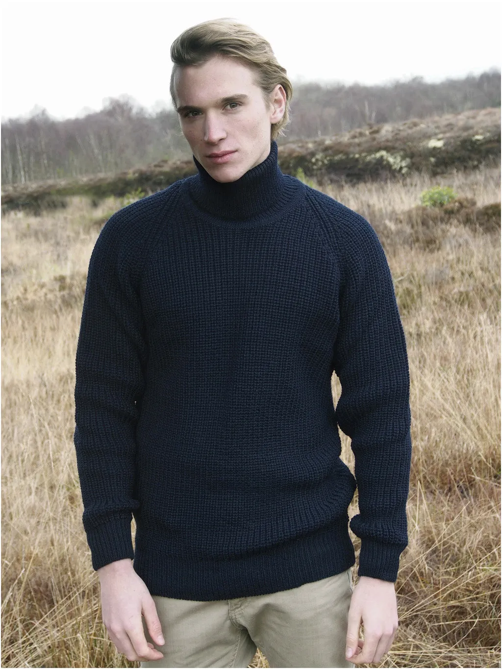 Aran Rib Roll Neck Sweater | Navy