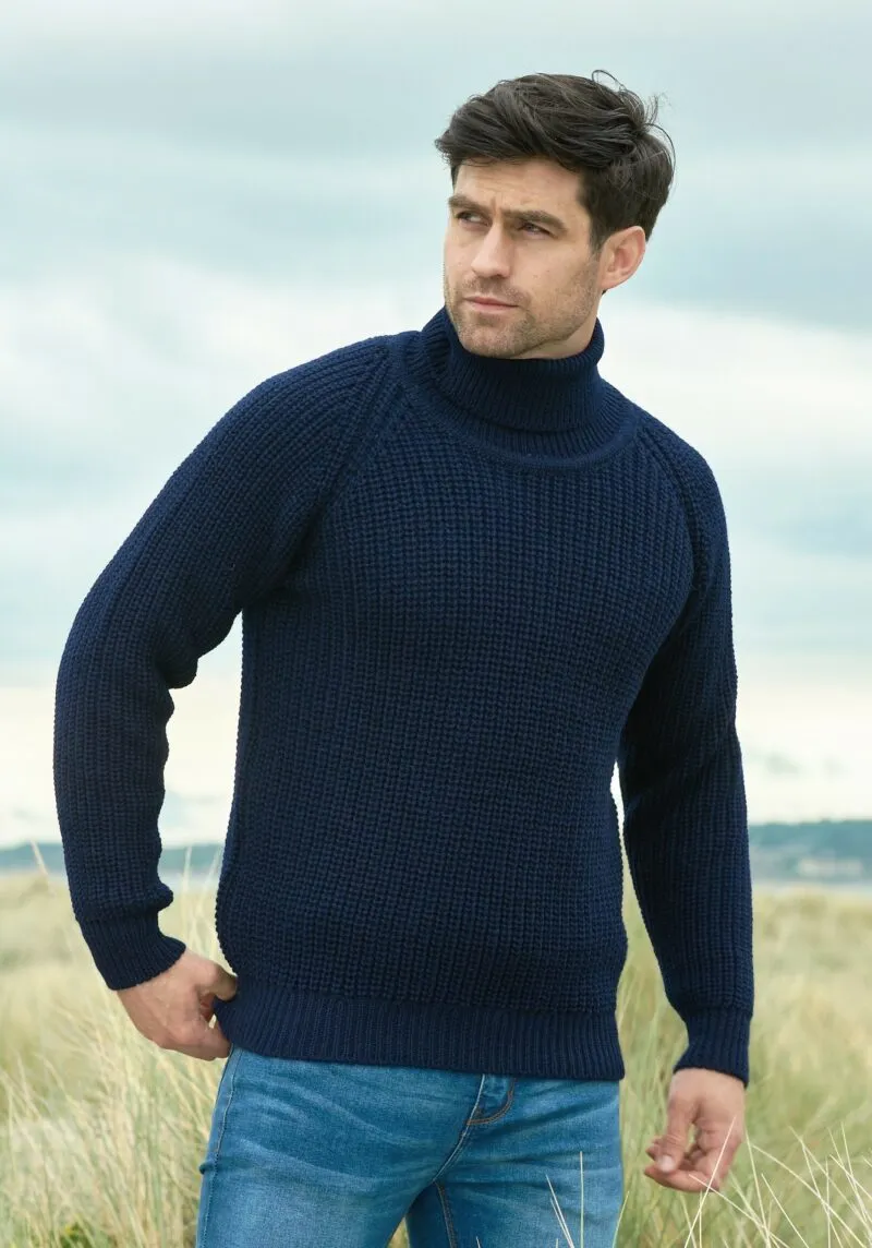 Aran Rib Roll Neck Sweater | Navy