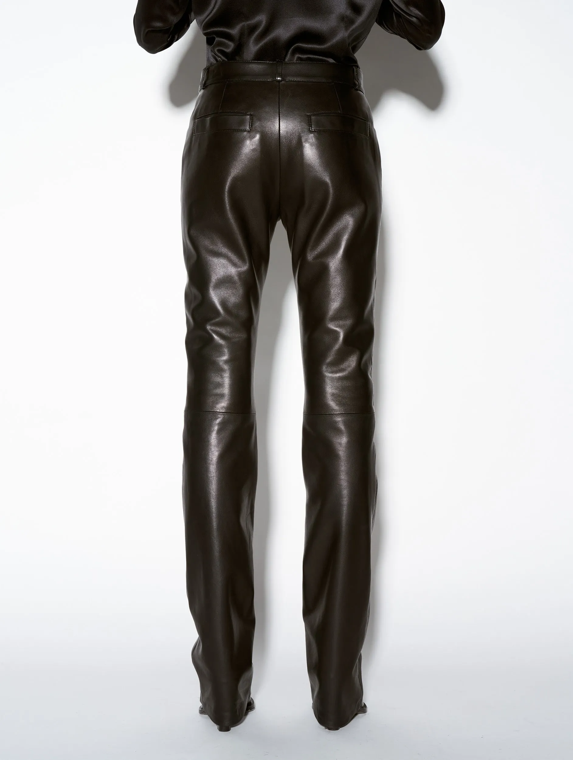 Black plongé leather straight fit trousers