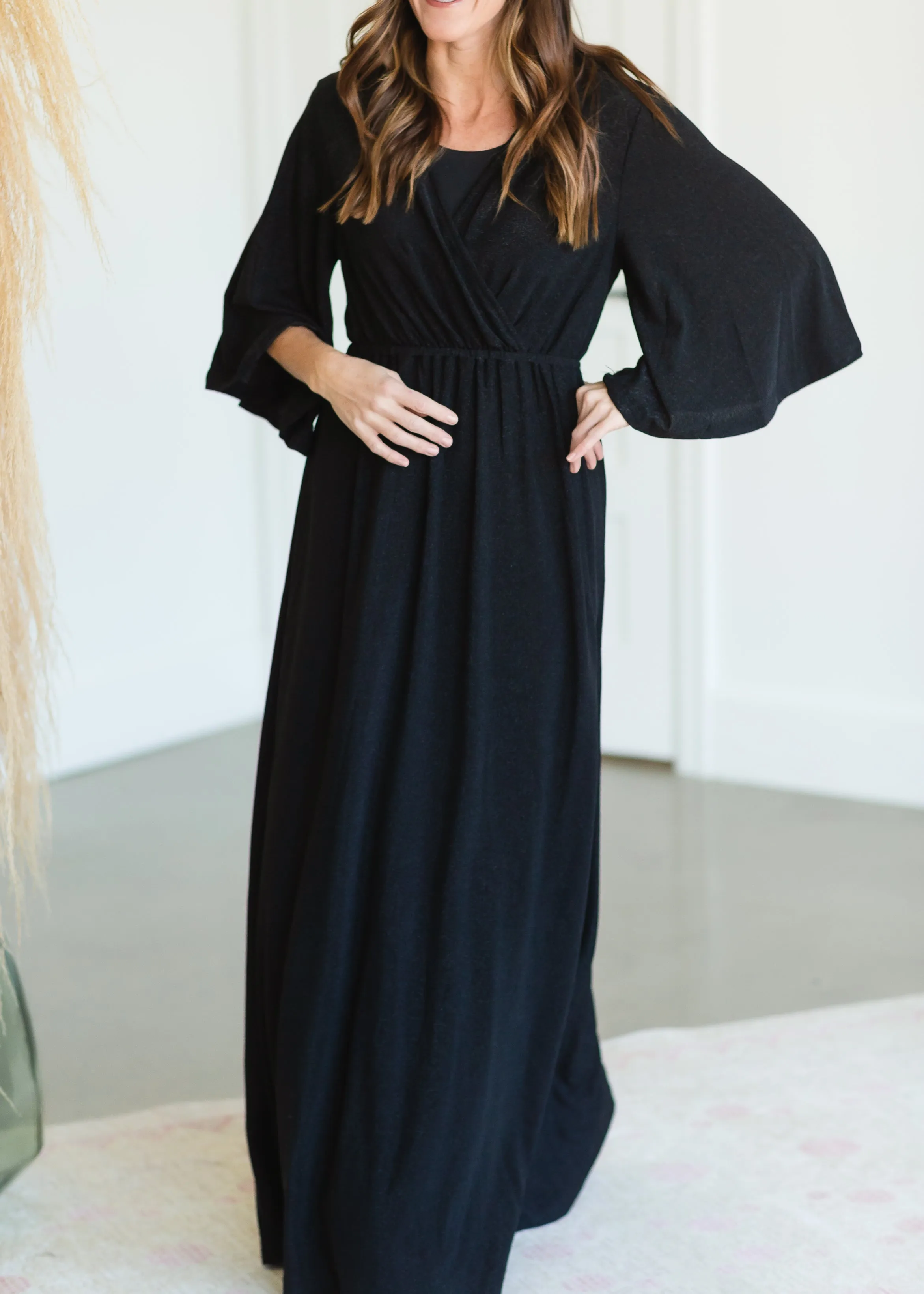 Black Sheen Maxi Dress - FINAL SALE