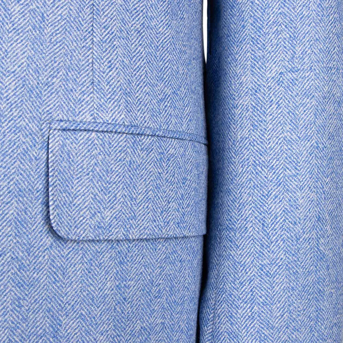 Blue Herringbone 100% Wool Jacket