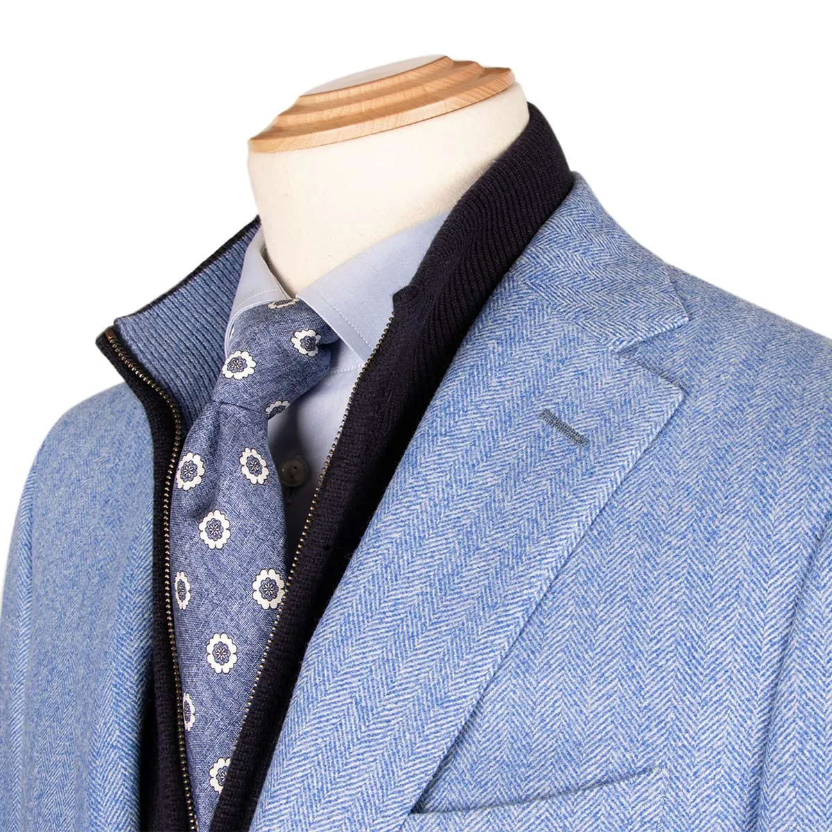 Blue Herringbone 100% Wool Jacket