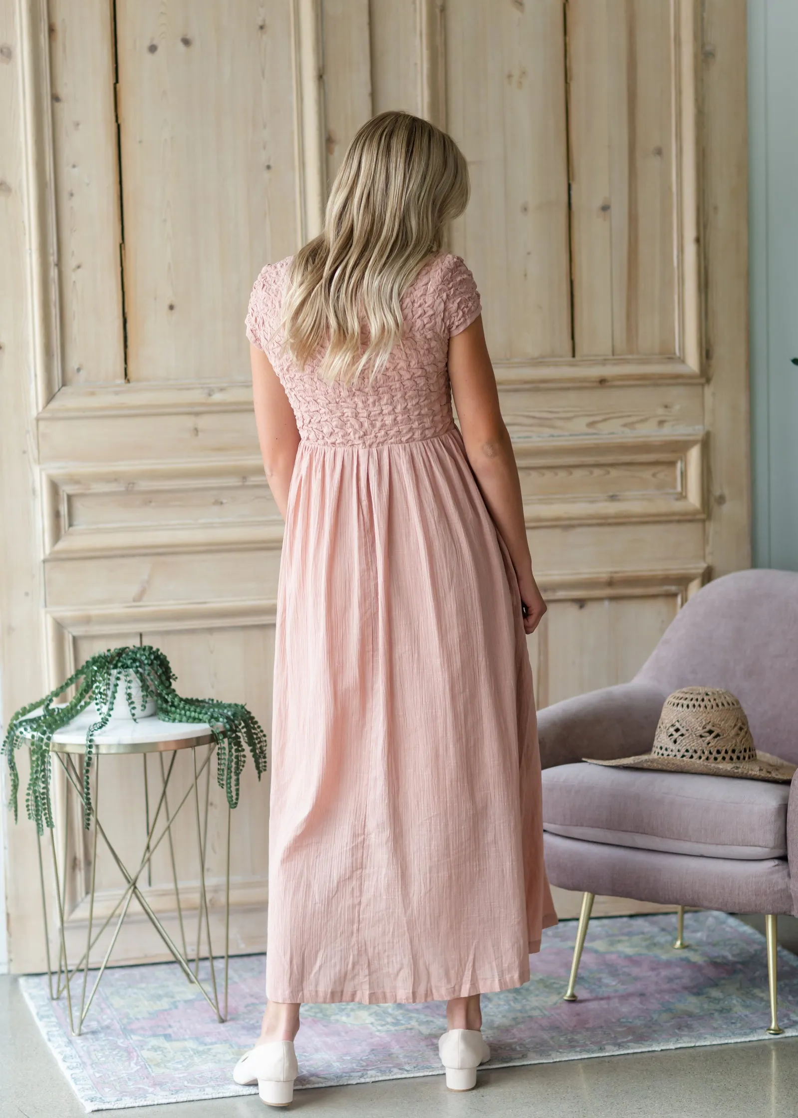 Blush Textured Smocked Baby Doll Maxi Dress - FINAL SALE