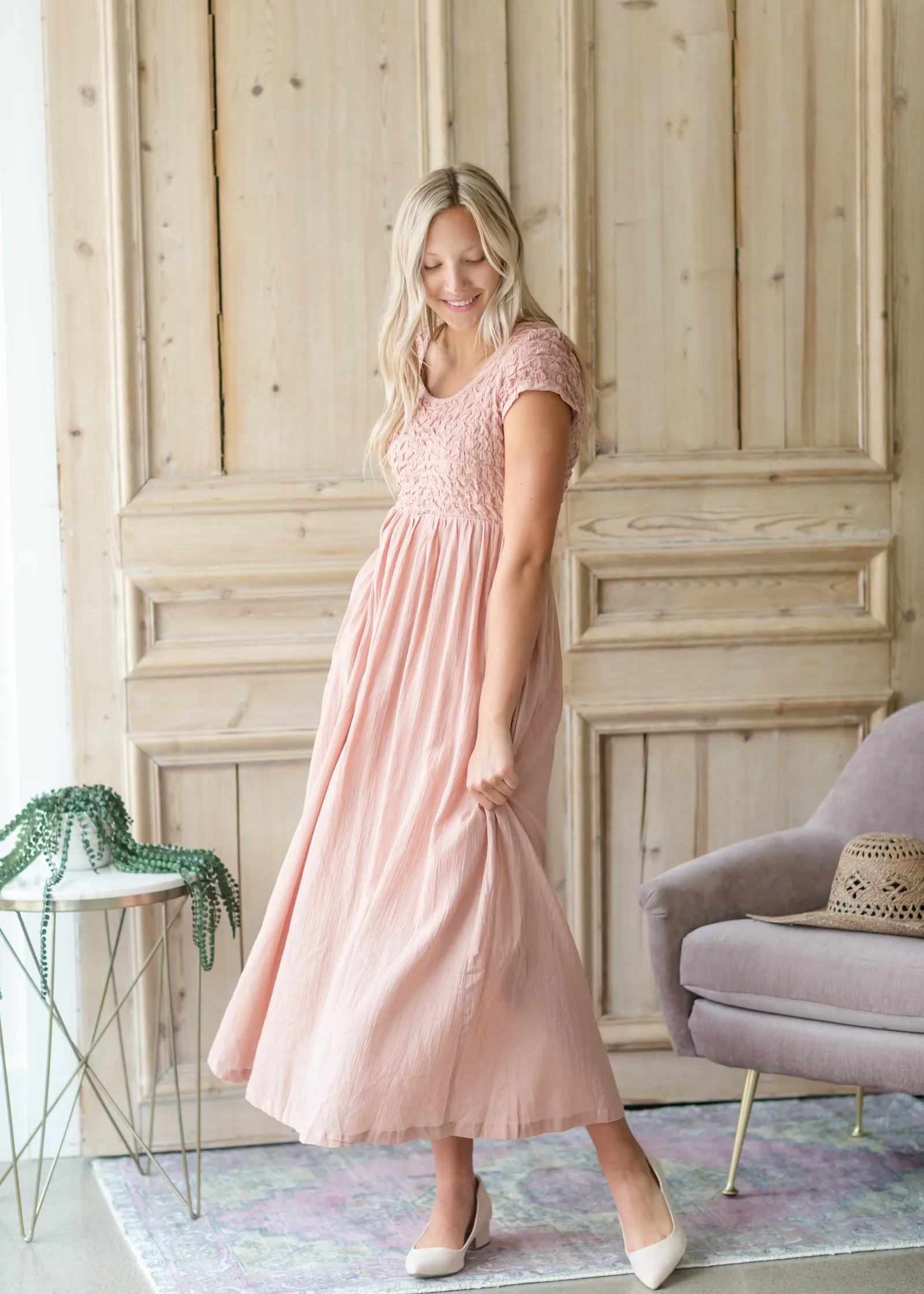 Blush Textured Smocked Baby Doll Maxi Dress - FINAL SALE