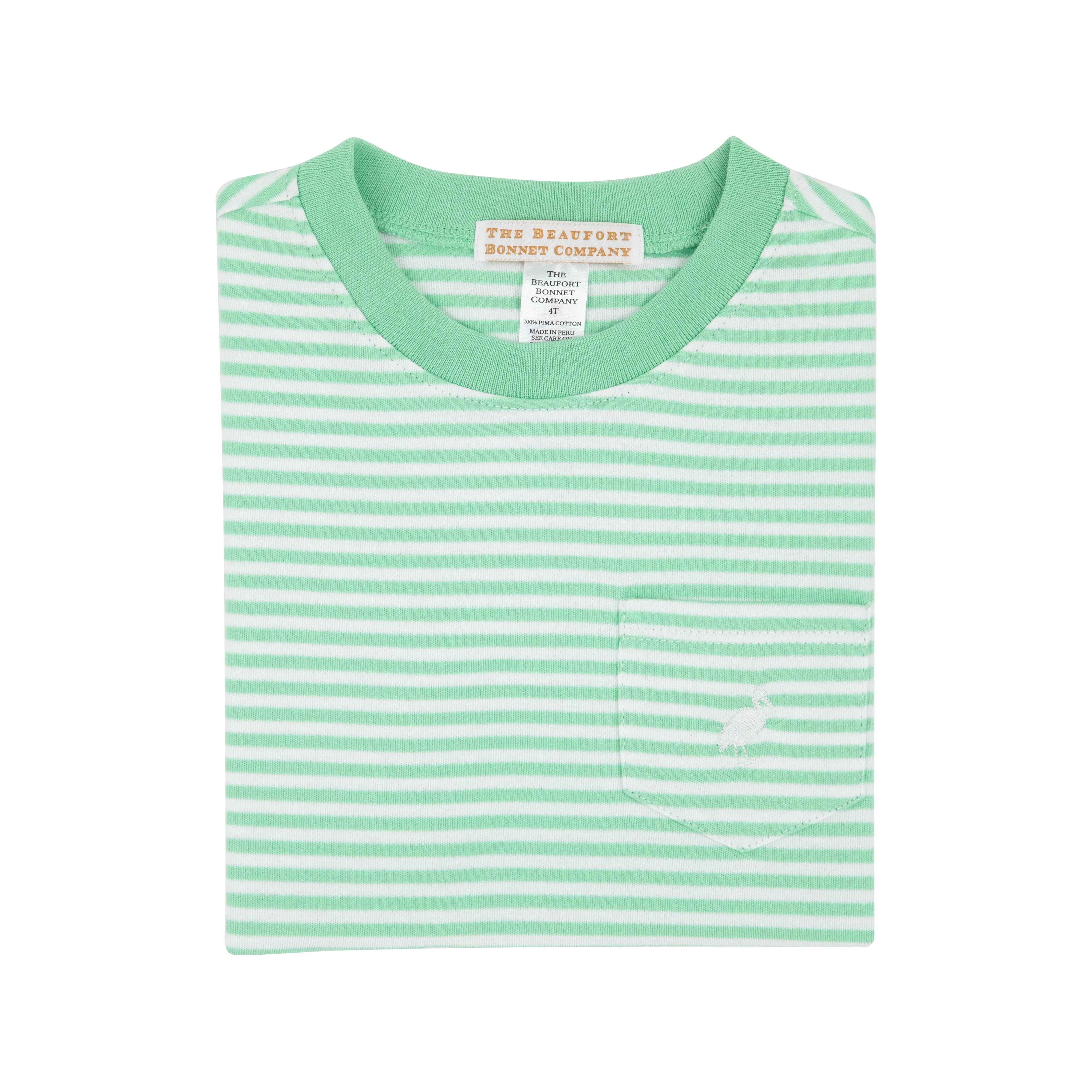 Carter Crewneck - Grace Bay Green Stripe with Worth Avenue White Stork